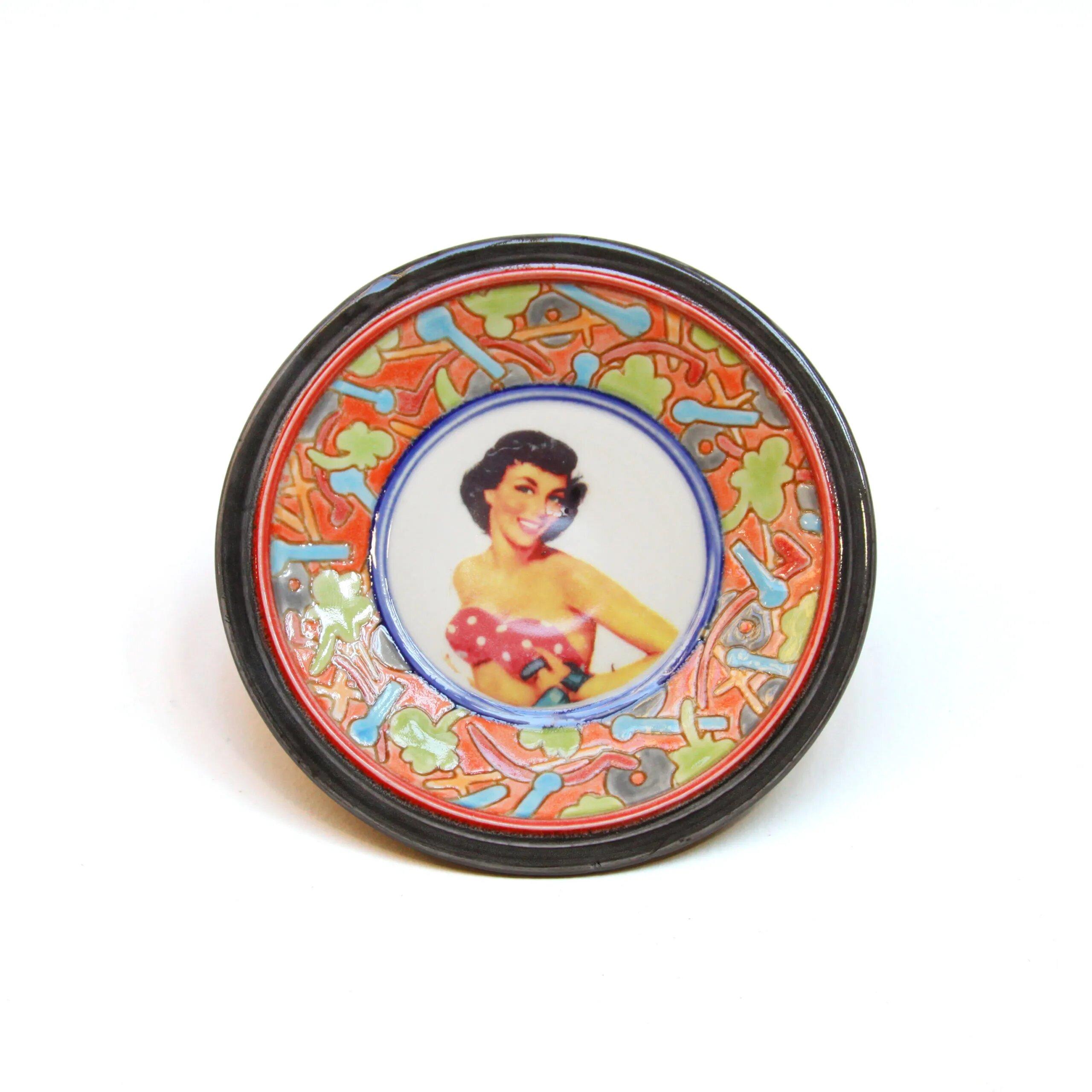Ceramic Female Portrait Hanging Plate - Art by Ron Carlson