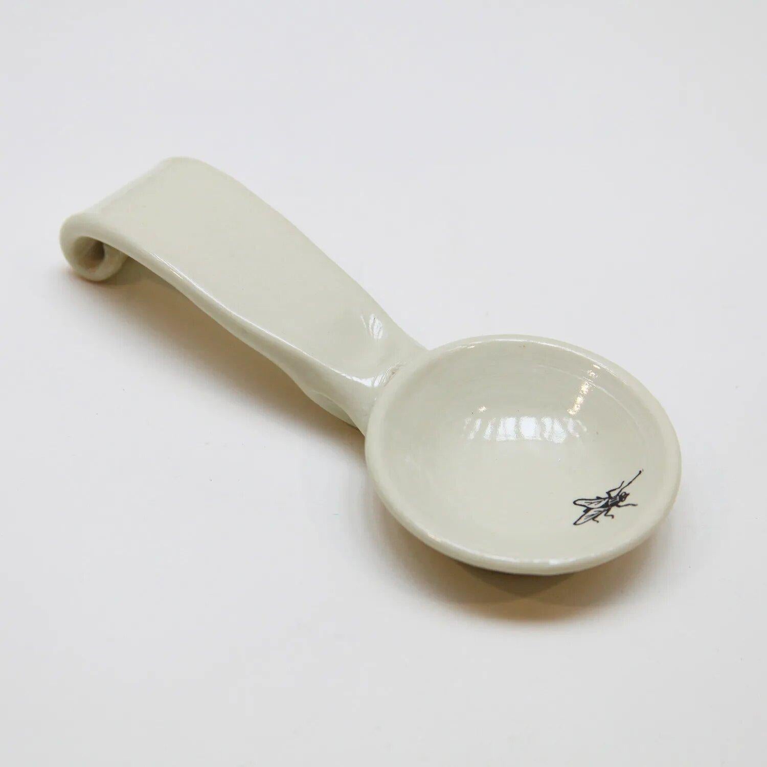 Ceramic White Curled Foot Spoon Rest - Art by Ron Carlson