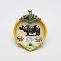 Ceramic Pop Art Rhino Hanging Plate