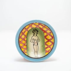 Ceramic Pop Art Checkered Nude Woman Hanging Plate