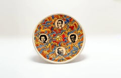 Ceramic Orange Avant-Garde Four Faces Hanging Plate