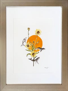 Illustrative Watercolor Nature Graphic Art, "A Coastal Sunflower Dance" 2022