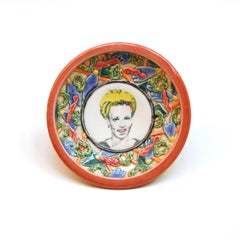 Ceramic Blonde Portrait Hanging Plate, Pop Art, Signed, 2010-Now
