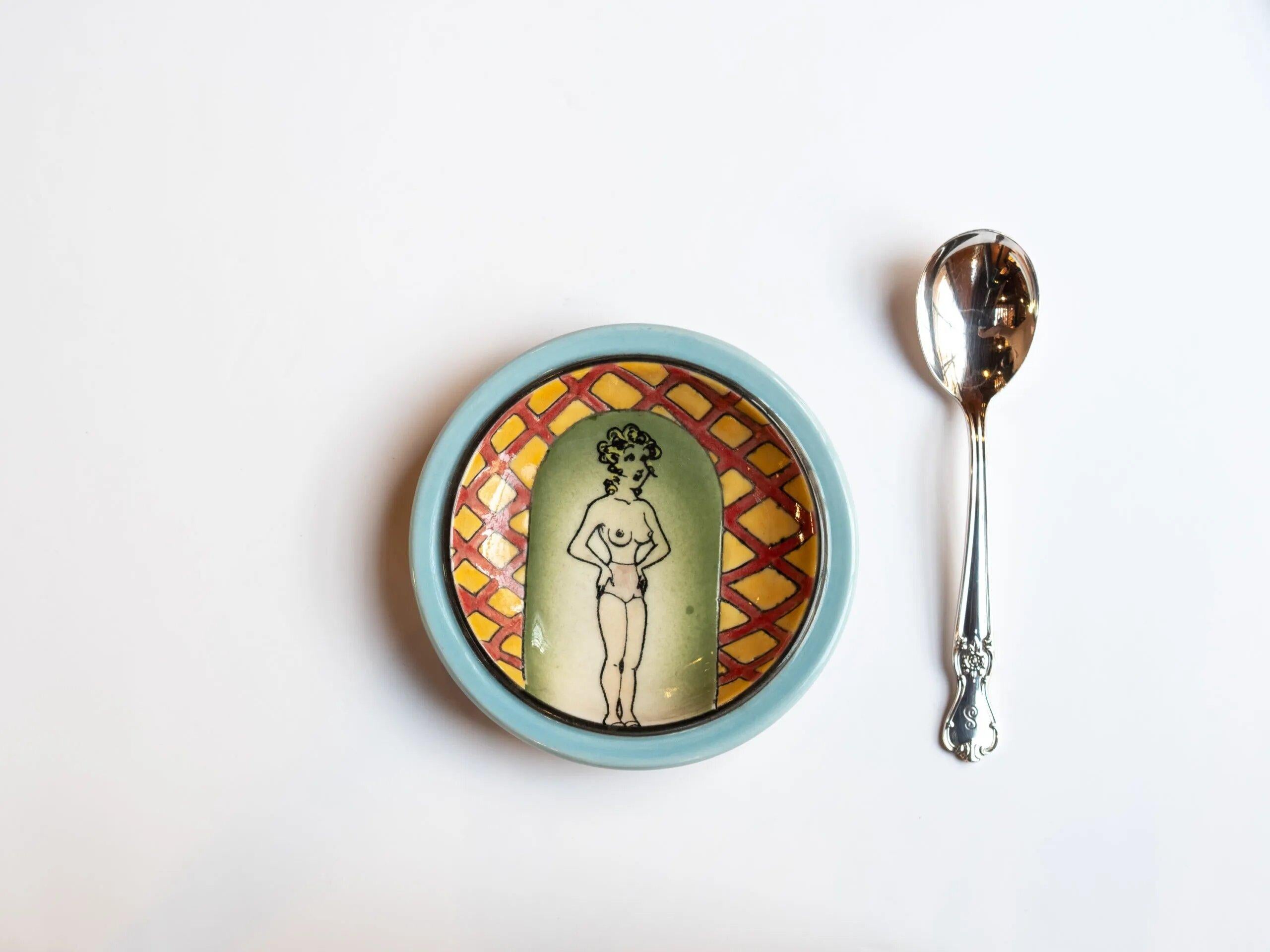 Ceramic Pop Art Checkered Nude Woman Hanging Plate 2