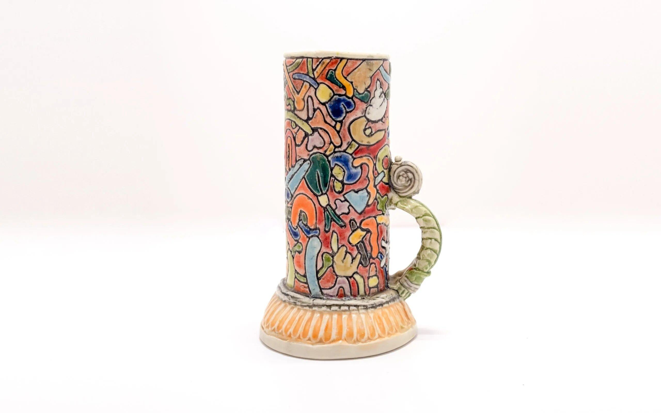 Keramik Avant-Garde geschnitzt Tasse (Abstrakt), Art, von Ron Carlson