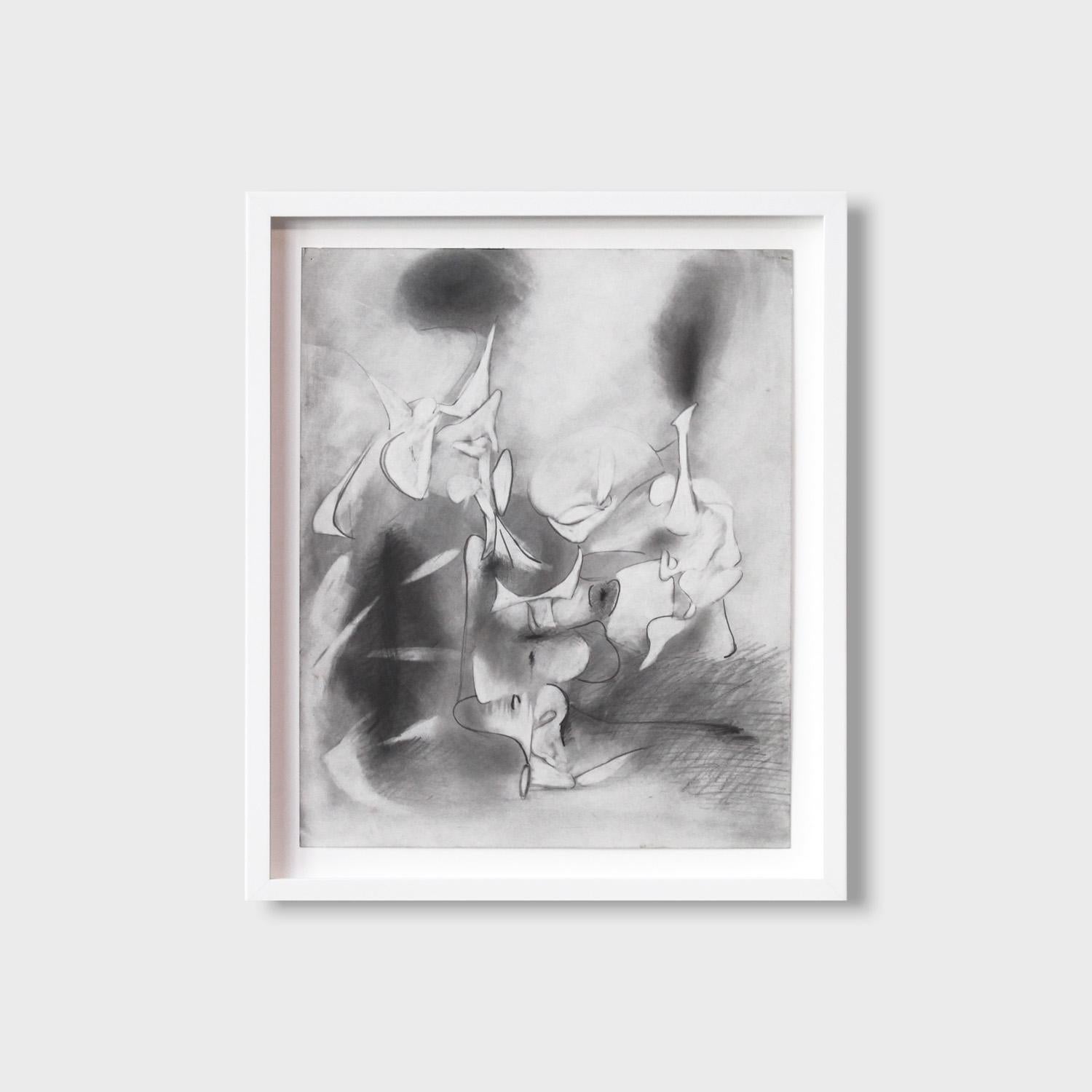 Un dessin abstrait, « Étude en grammes pour le rituel » - Gris Abstract Drawing par Daniel Ketelhut