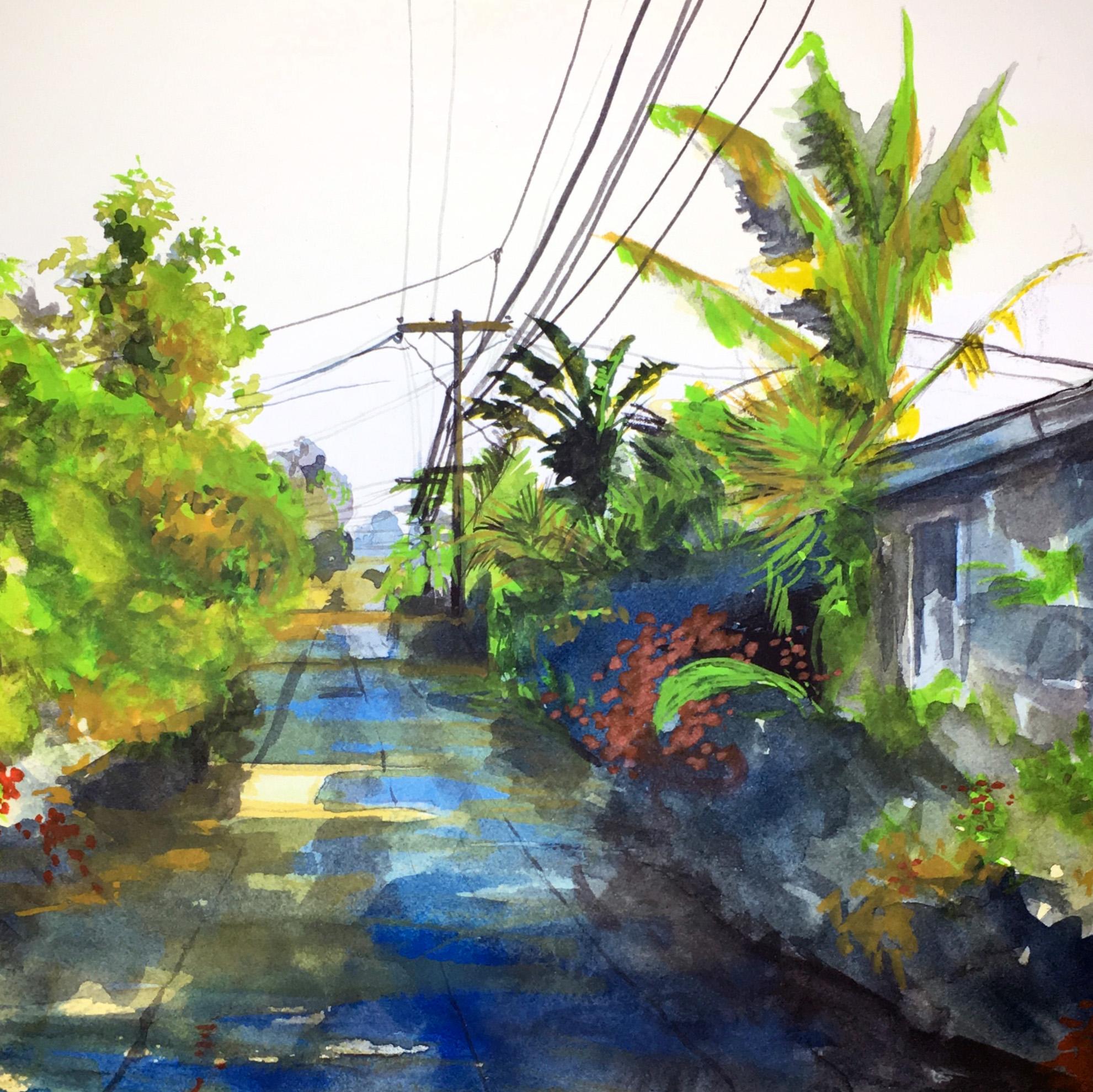 Impressionistische Stadtlandschaft, „Palms (Study)“ (Grau), Landscape Art, von Duke Windsor 
