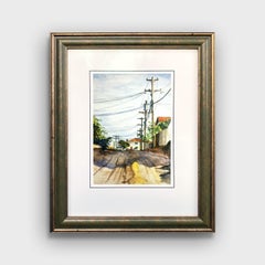 "Sunday Morning Stroll", Watercolor Painting, Framed Impressionist Art