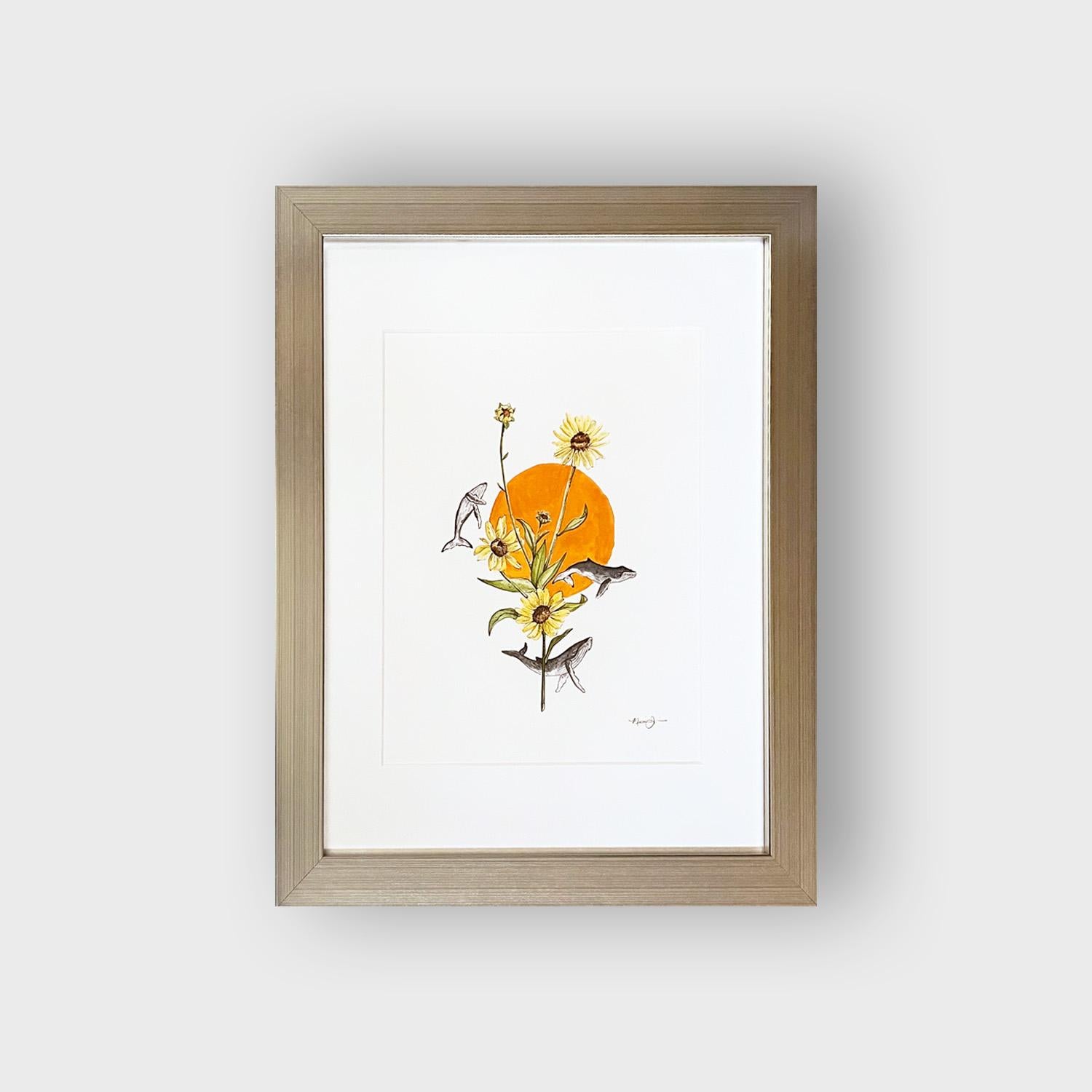 Illustrative Aquarell-Nature-Grafikkunst, „Ein Küsten-Sonnenblumen-Tänzer“, 2022 – Art von Marissa Quinn