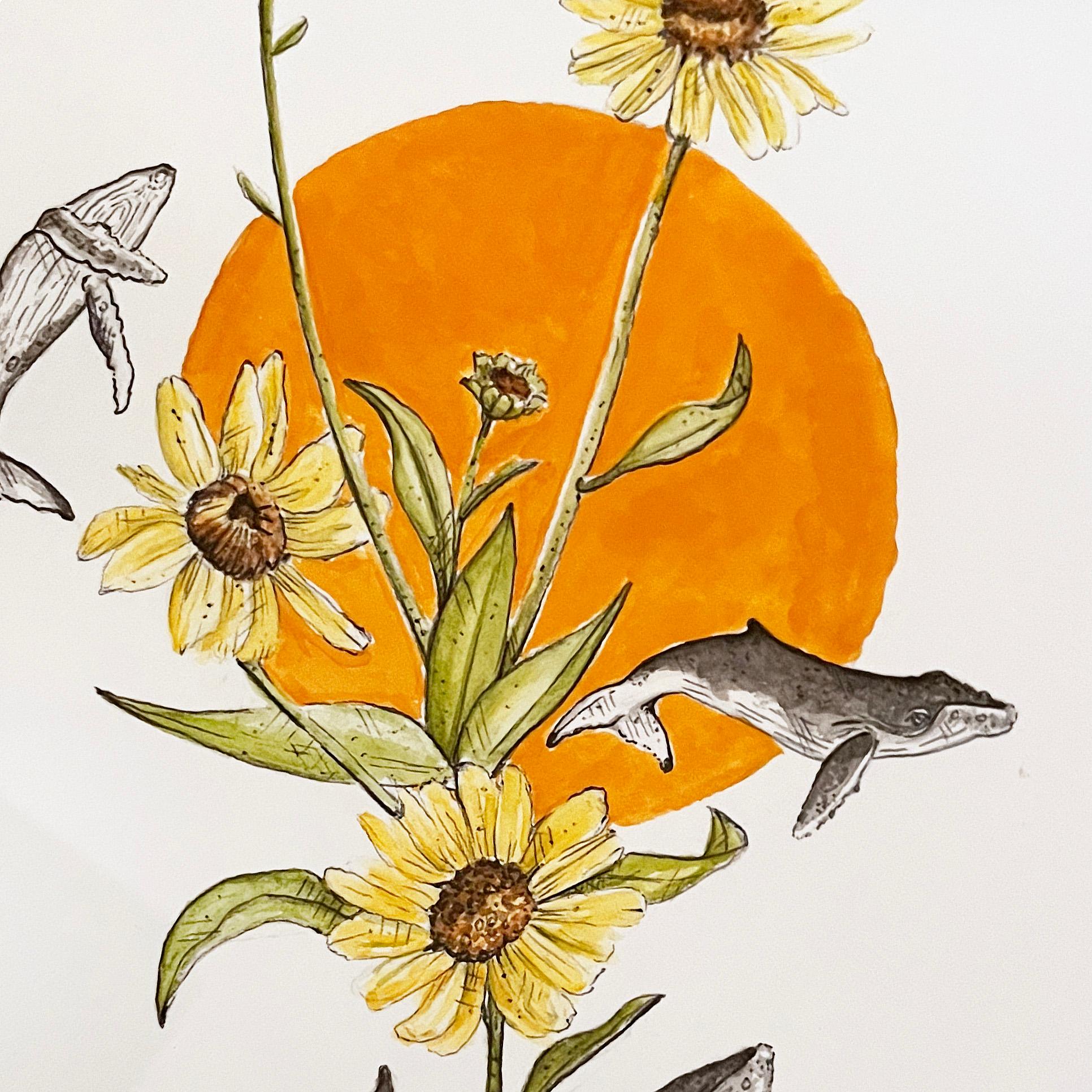 Illustrative Aquarell-Nature-Grafikkunst, „Ein Küsten-Sonnenblumen-Tänzer“, 2022 (Impressionismus), Art, von Marissa Quinn