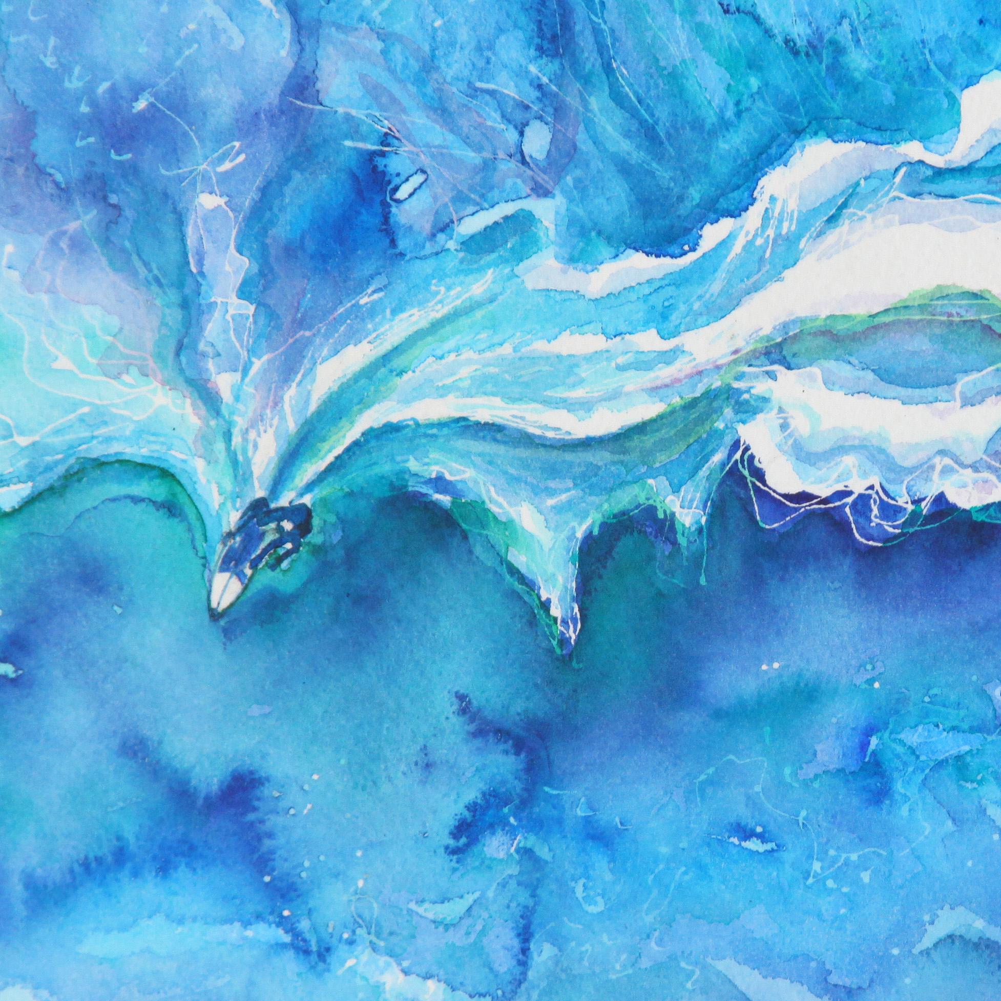 Aquarell „Blauer Surf“ 2023, Meereslandschaft (Expressionismus), Art, von Cathy Surgeoner Deibler
