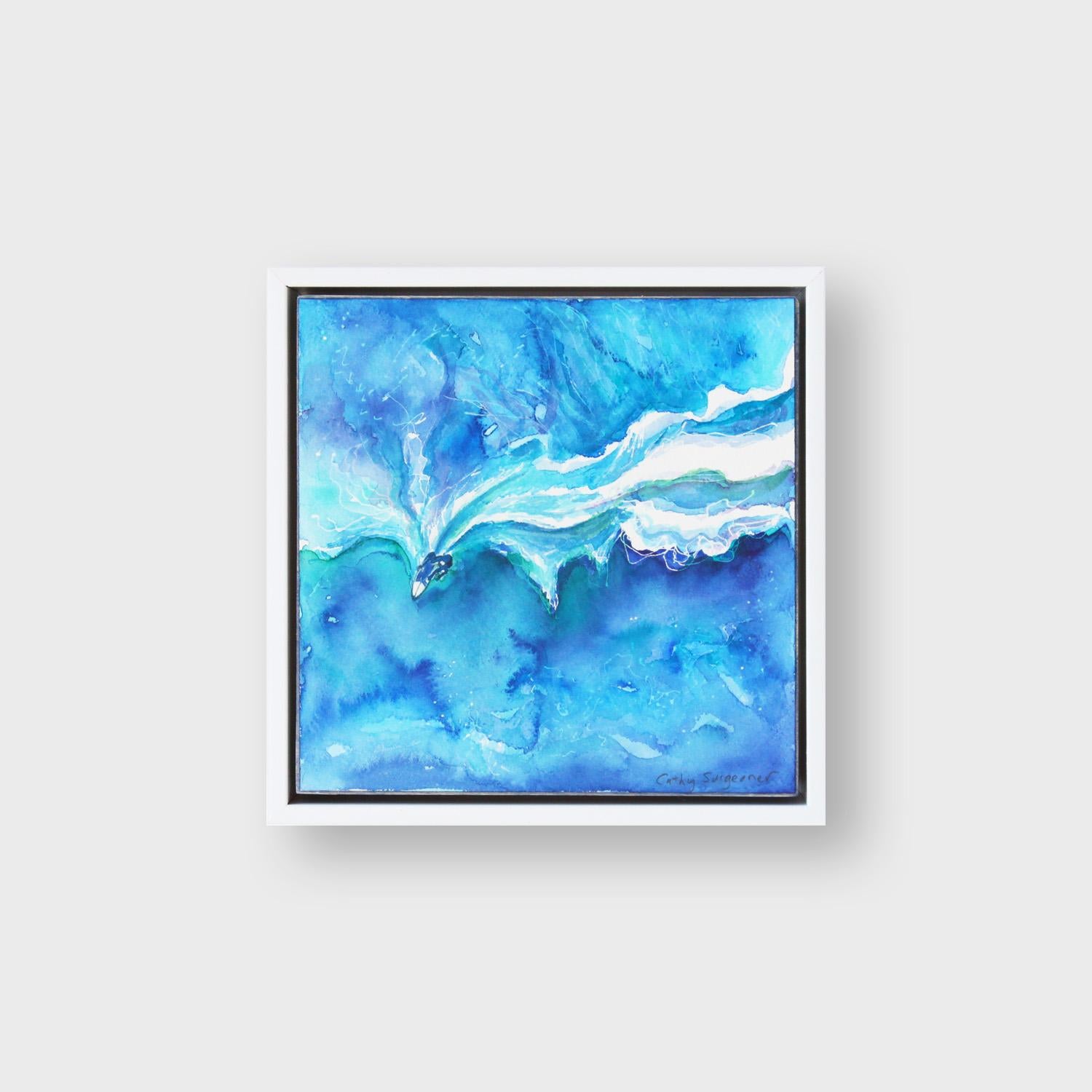 Aquarell „Blauer Surf“ 2023, Meereslandschaft – Art von Cathy Surgeoner Deibler