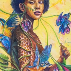 Surreal Figurative Watercolor Painting, "In The Moment" 2024