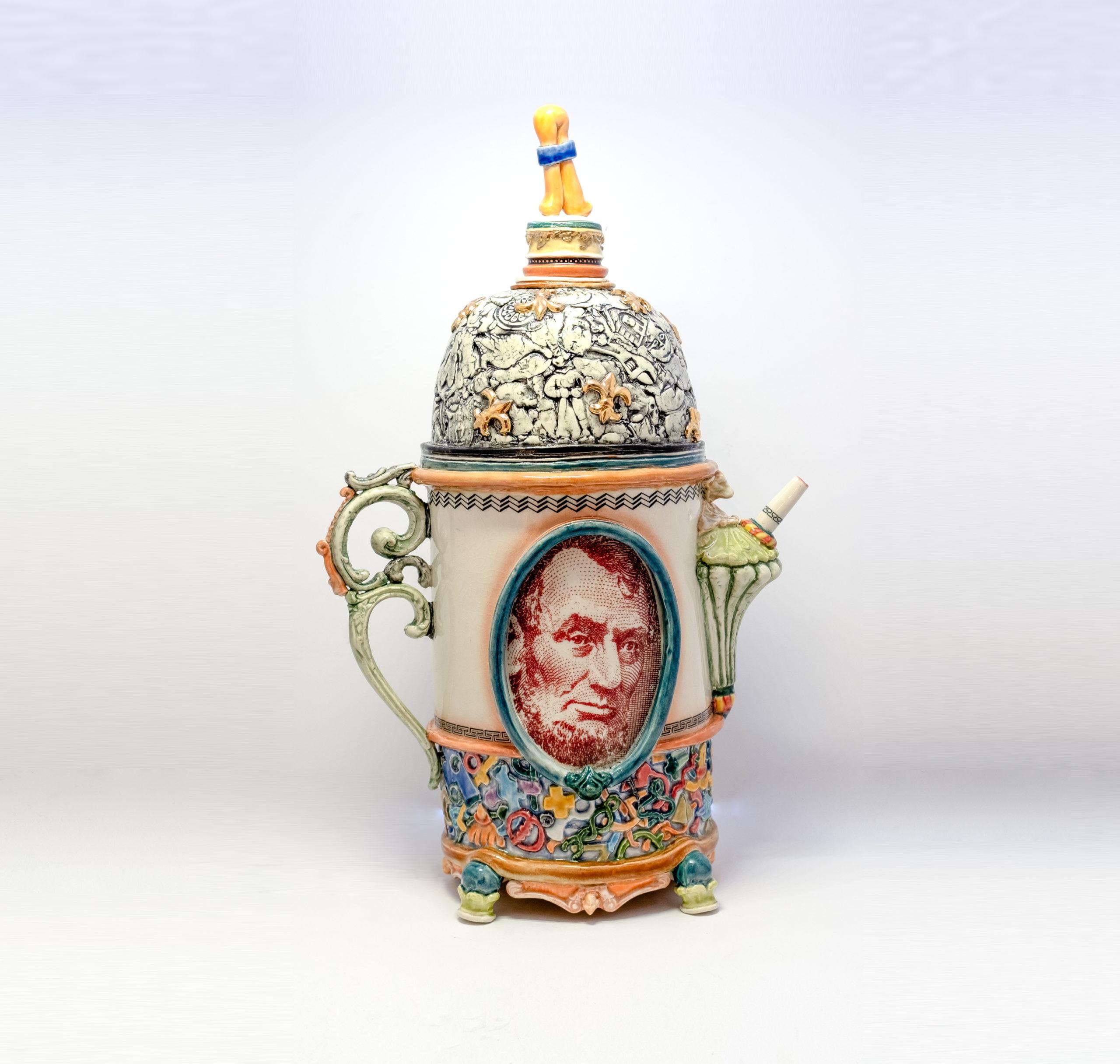 Amerikanische Americana-Teekanne aus Keramik mit Abraham Lincoln (Pop-Art), Art, von Ron Carlson