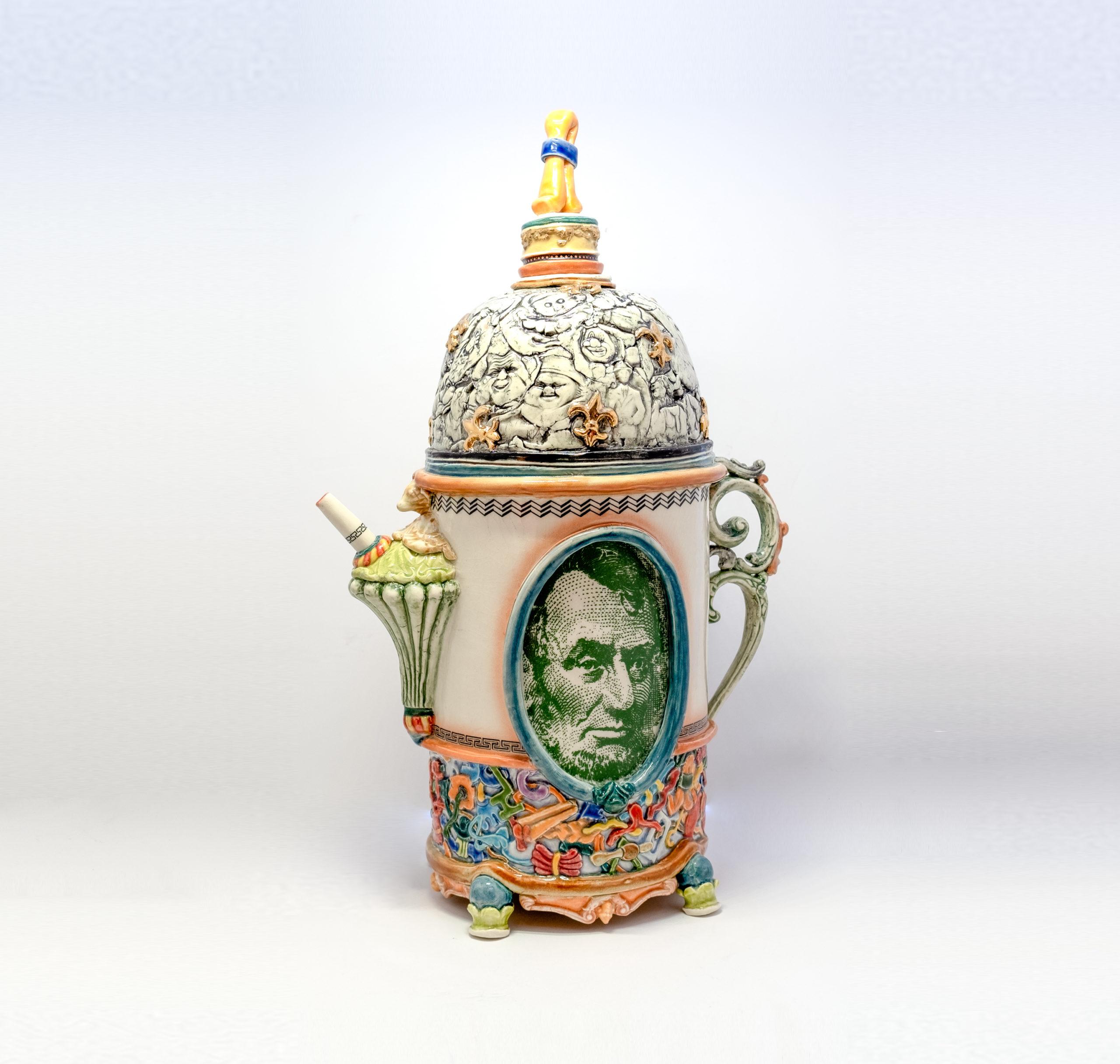 Americana Ceramic Teapot with Abraham Lincoln  - Art by Ron Carlson
