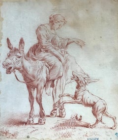Sanguine drawing "Shepherdess on a Donkey" by Nicolaes Berchem