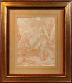 San Girolamo nel deserto, disegno a sanguigna della scuola di Praga