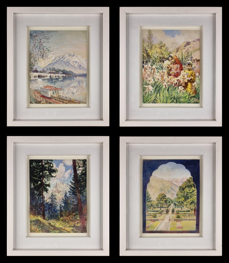 Four Indian landscape paintings by illustrator P. G. Sirur. Bombay school - Art by P. G. Sirur