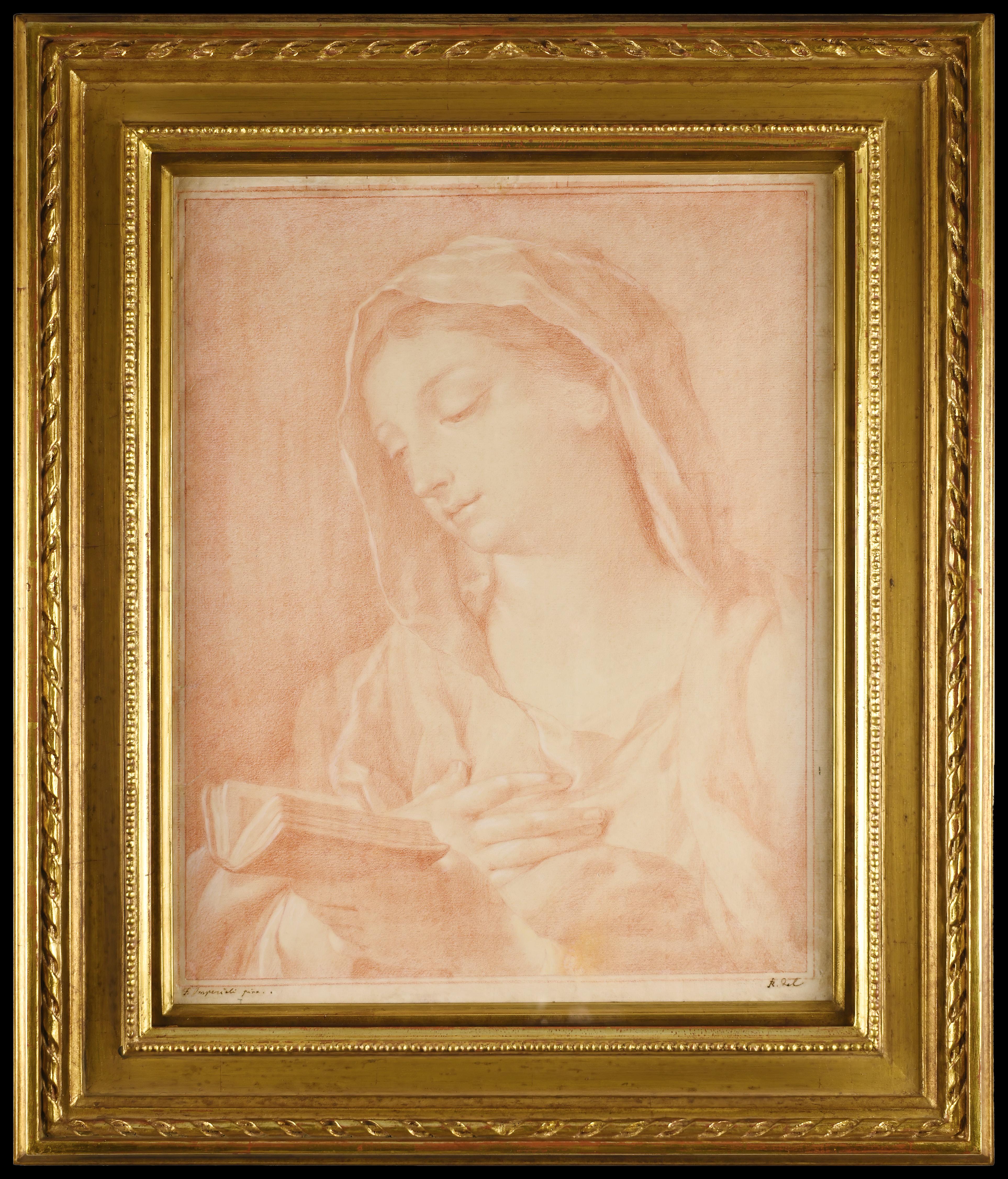 Figurative Art Francesco Fernandi - Reading Madonna dessin. Craie rouge sur papier.