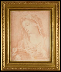 Antique Reading Madonna drawing. Red chalk on paper.