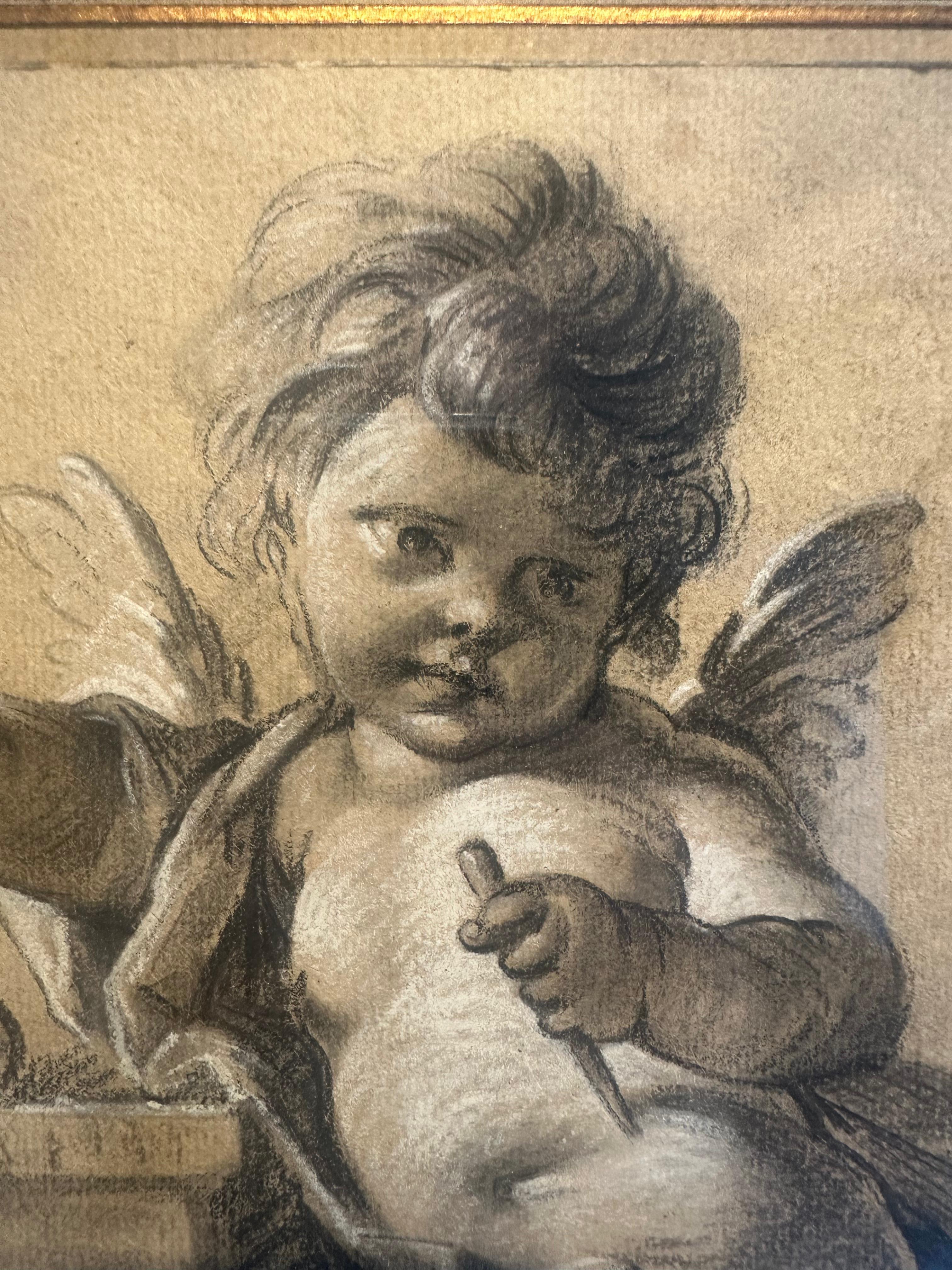 Étude d'un putto avec les attributs de la peinture - Marron Figurative Art par François Boucher