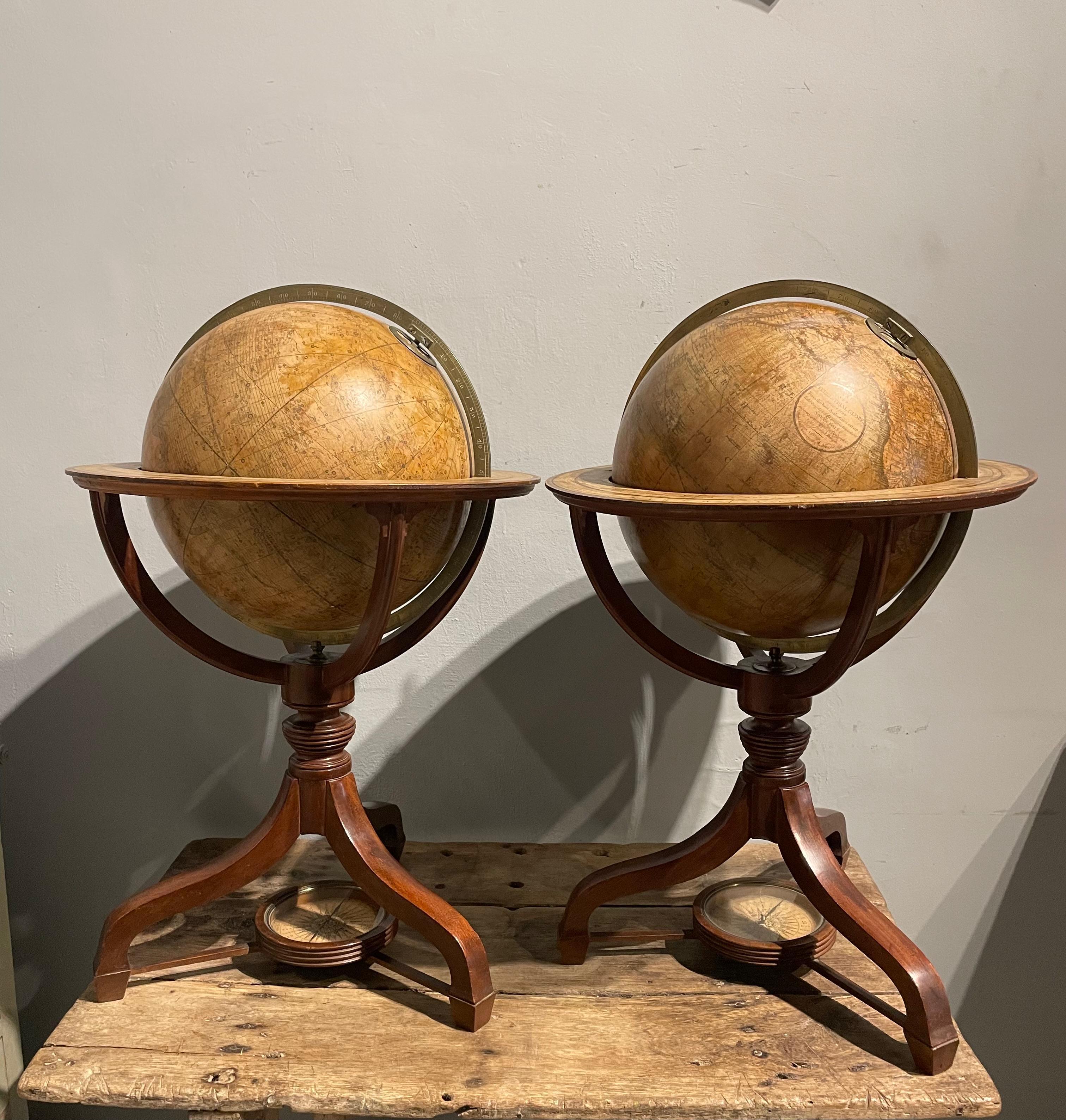A pair of Regency 12 inch celestial and terrestrial globes, early 19th c - Art by John 
William Cary
