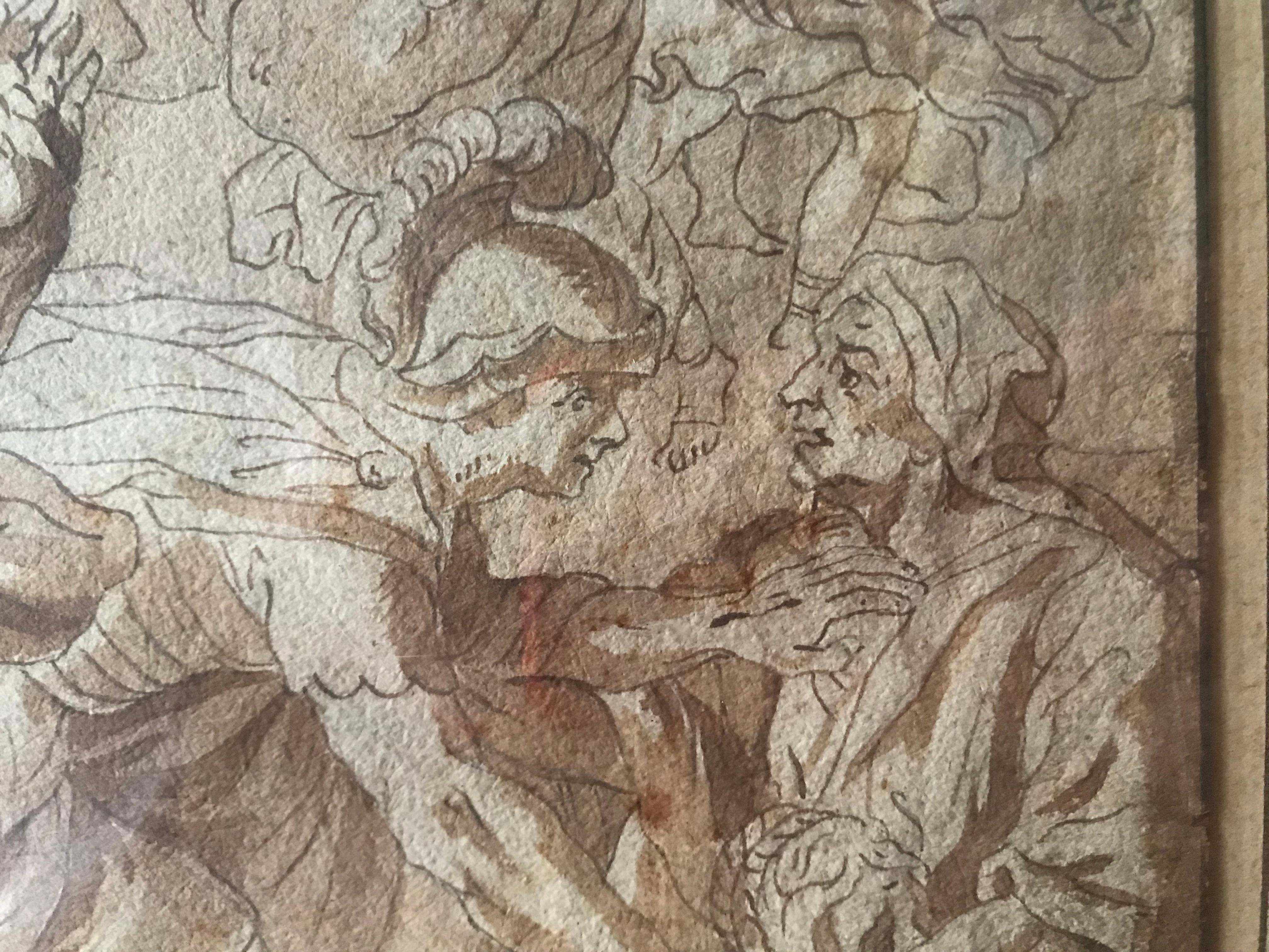 The Rape of the Sabine Woman, encre et crayon. D'après Nicolas Poussin - Marron Figurative Art par (Circle of) Nicolas Poussin