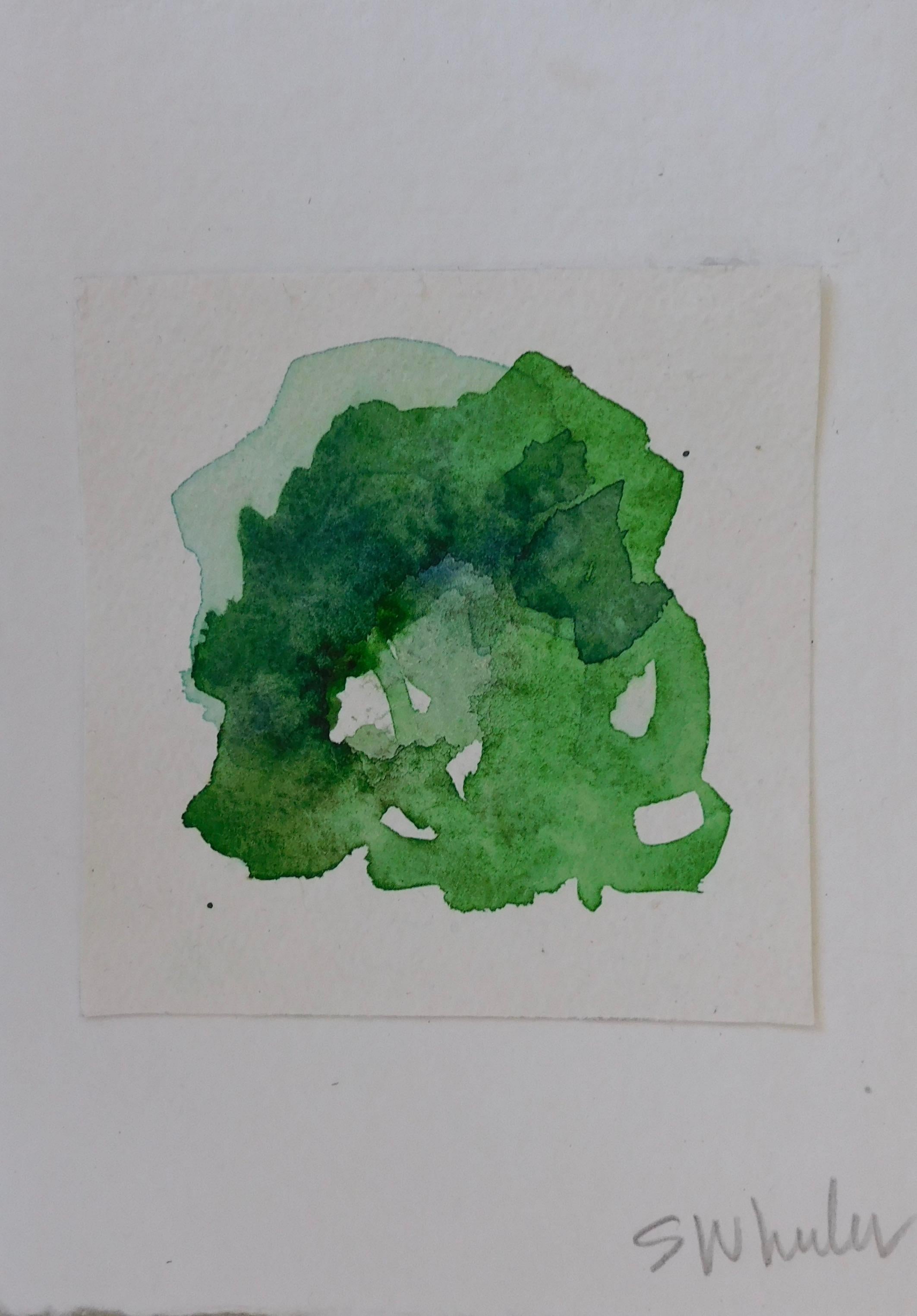 Stephanie Wheeler Abstract Drawing - “Flora Green”  Framed Watercolor by S. Wheeler