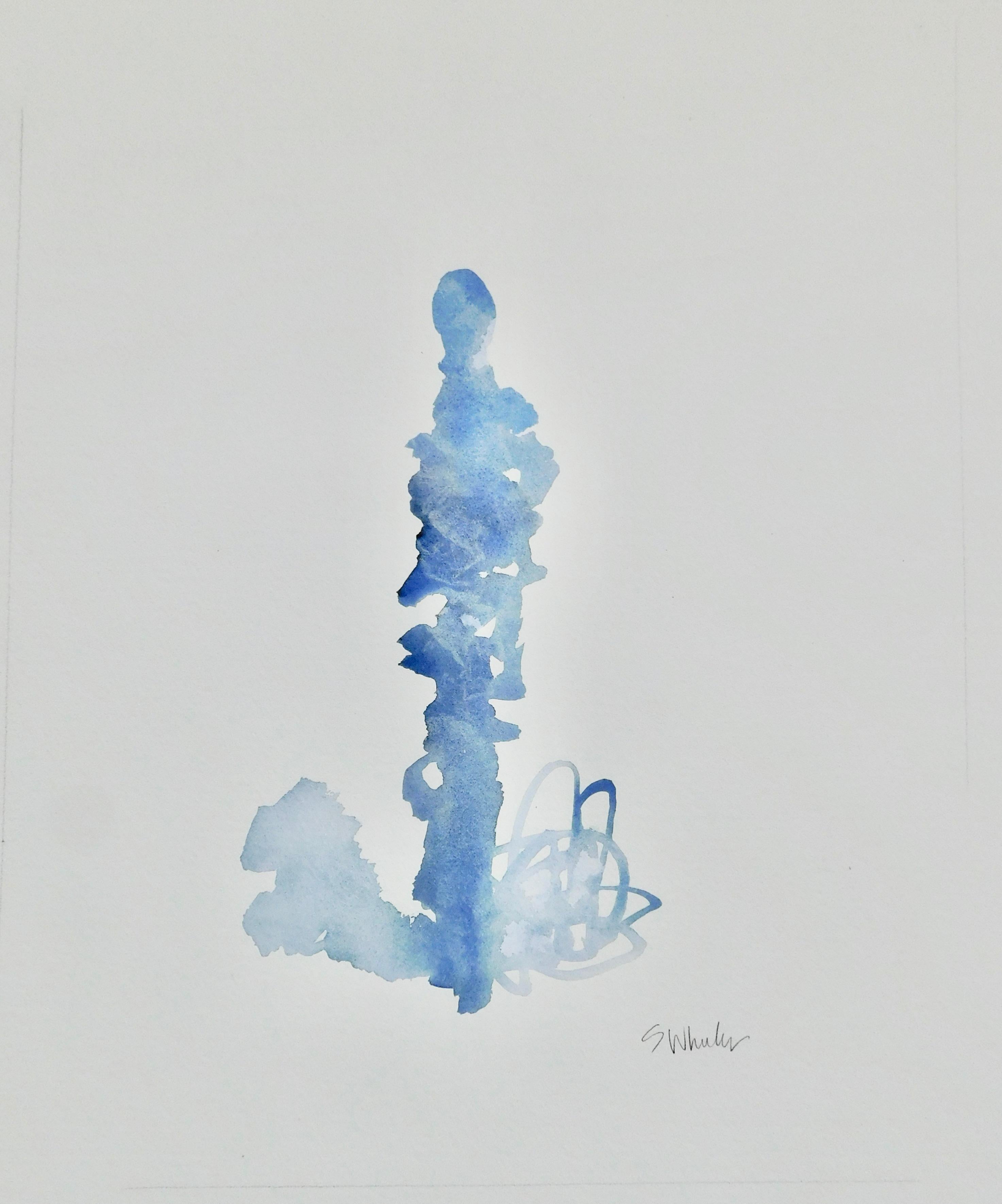 Stephanie Wheeler Figurative Art - Blue Figure No.1    Watercolor and charcoal by S. Wheeler