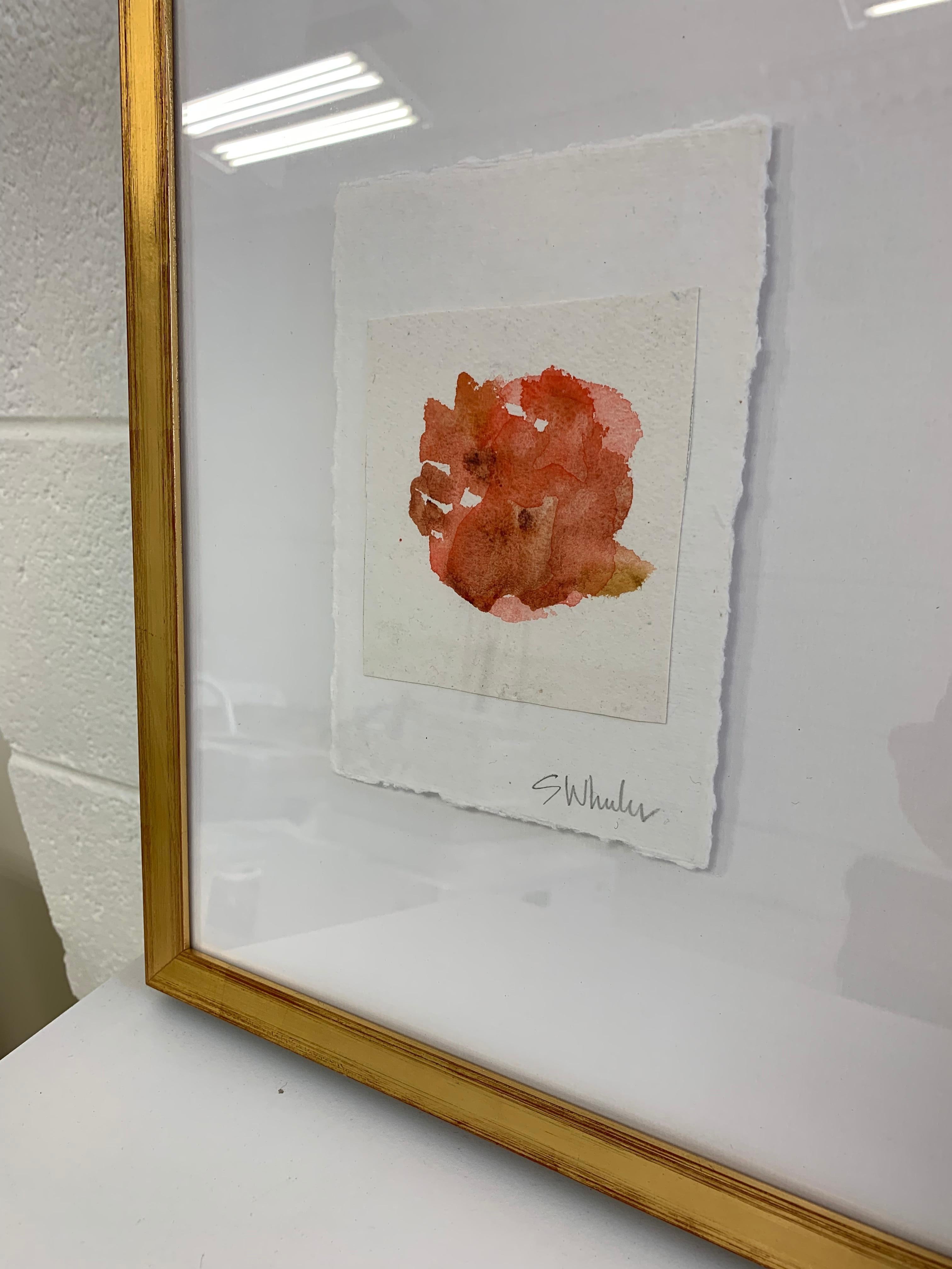 “ Flora Vermillion” Framed Watercolor by S. Wheeler - Gray Abstract Drawing by Stephanie Wheeler