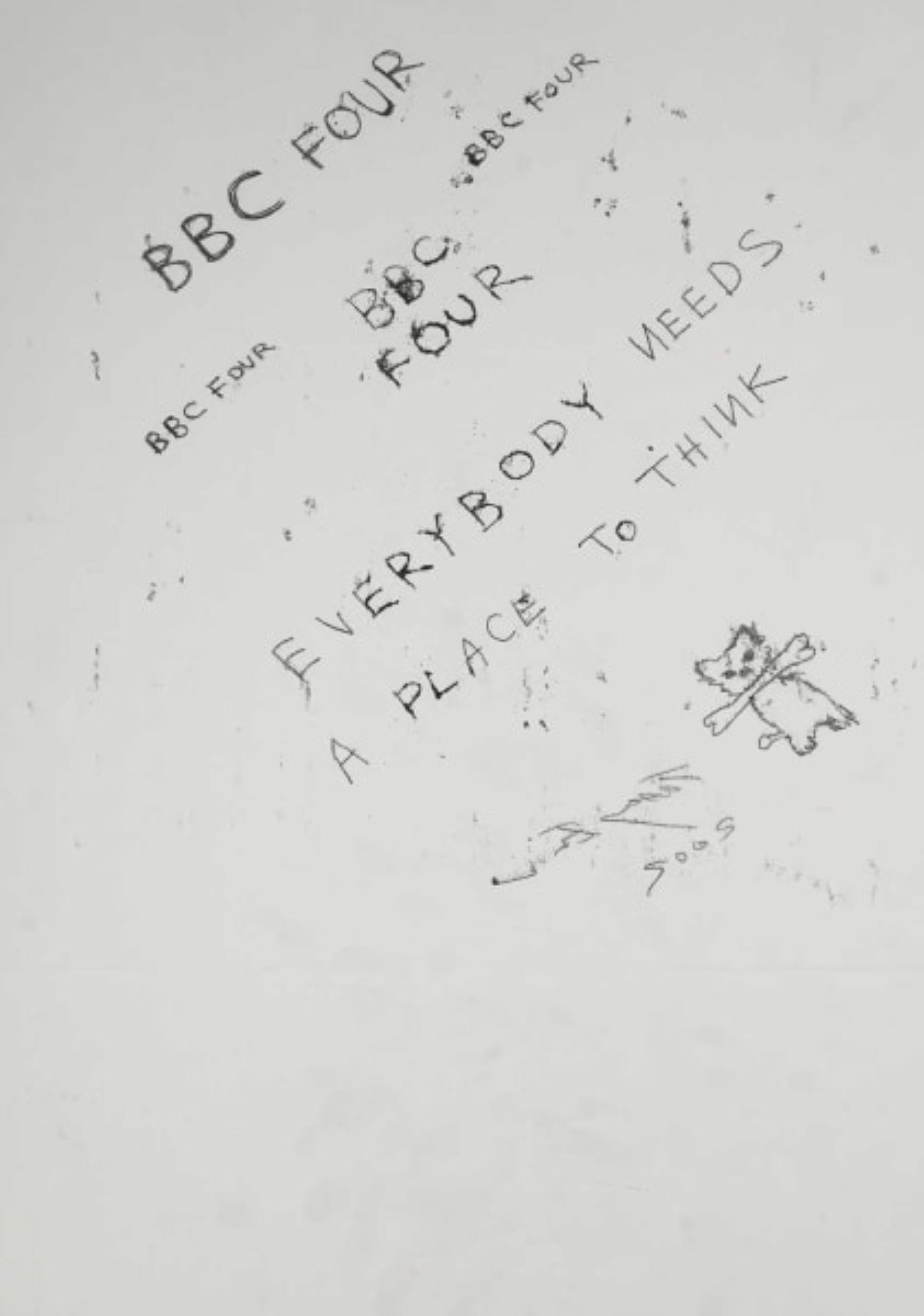 Everybody Needs a Place to Think

By Tracey Emin

2002

Signed and dated

Unique monoprint on wove paper of the same design on the reverse of the sheet, a working proof for the invitation for the launch of BBC FOUR 'Everybody needs a place to