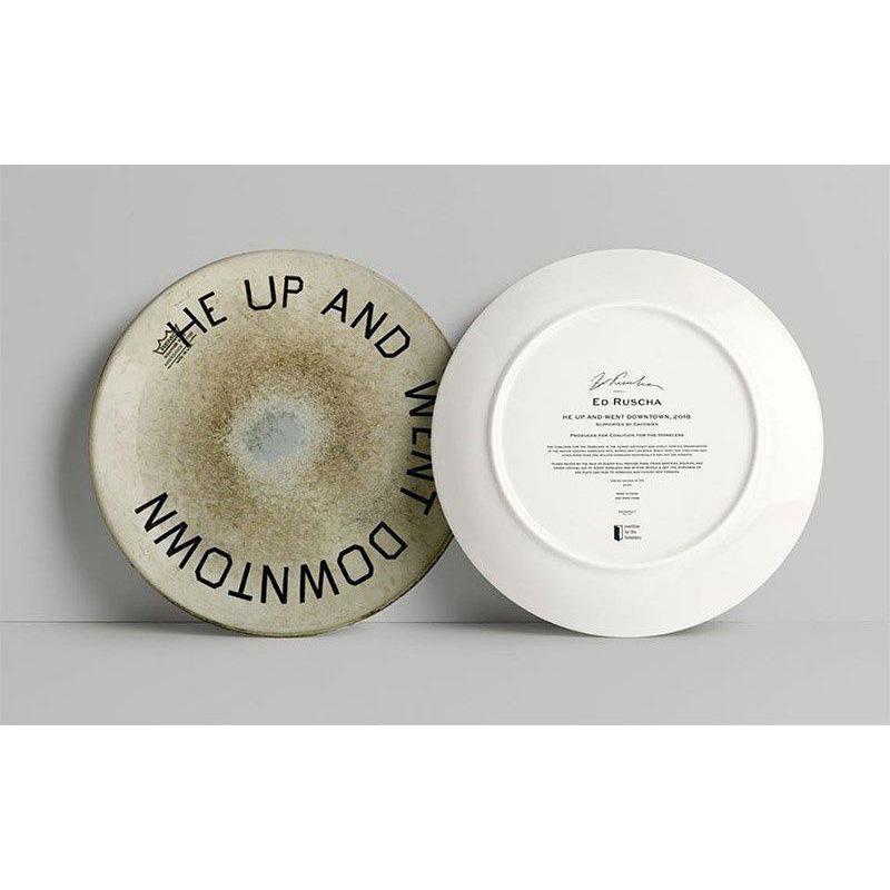Ed Ruscha, He Up and Went Downtown, Porcelain Plate, 2020 1