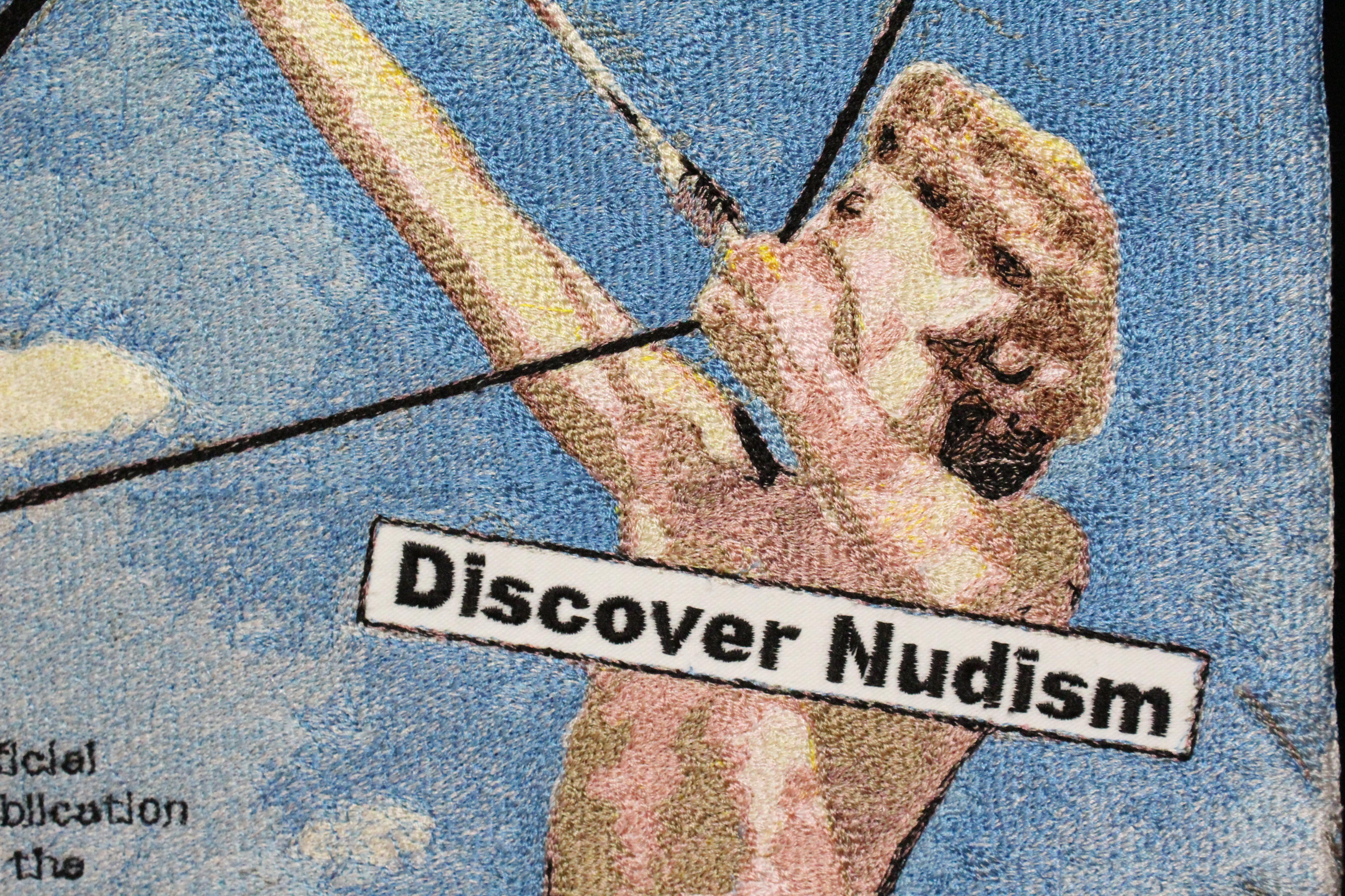 Blair Martin Cahill, Naturisti in azione, ricamo, cornice in vendita 4