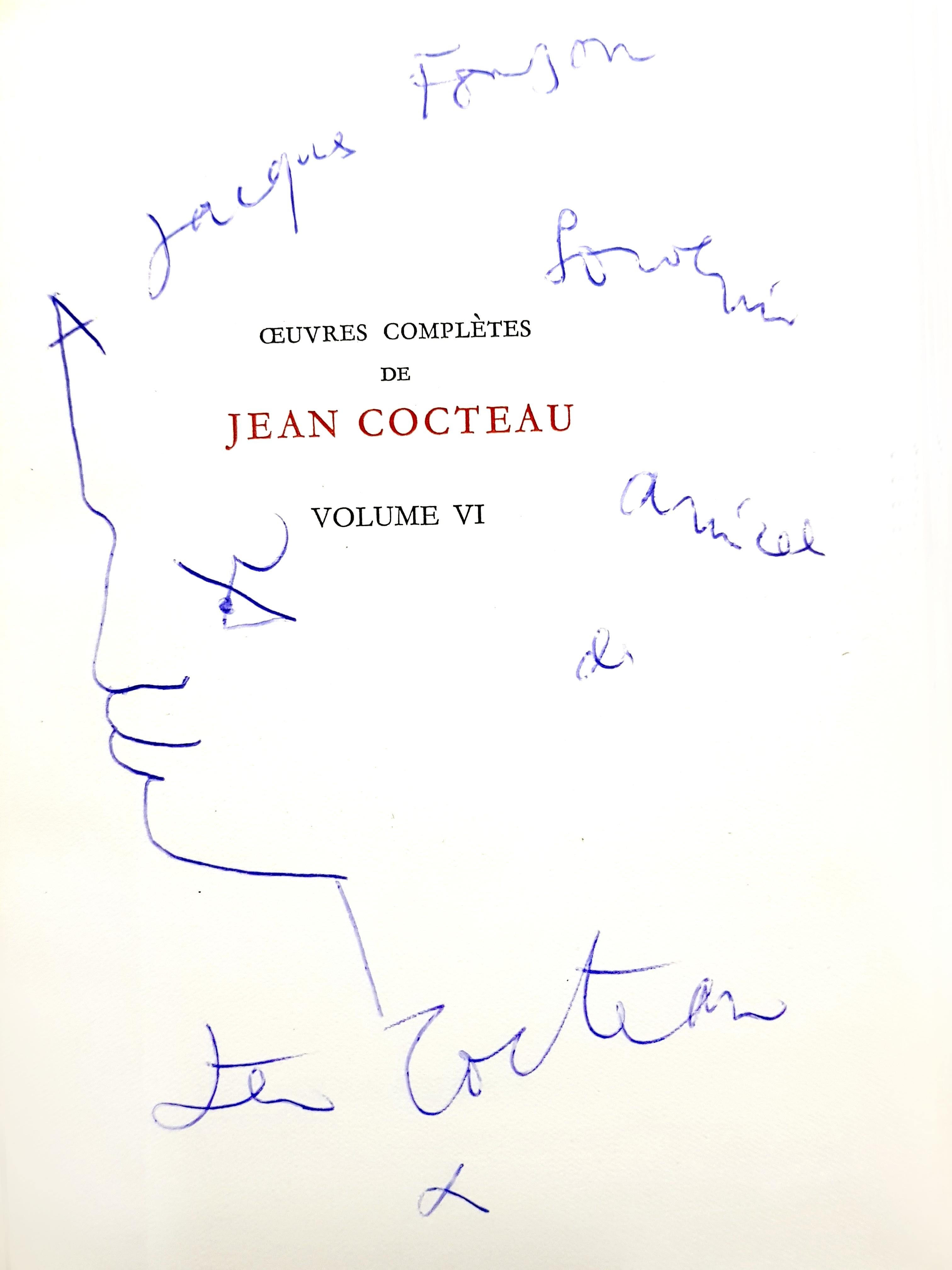 Exceptional set of complete works, dedicated, with 8 original endpage drawings - Surrealist Art by Jean Cocteau