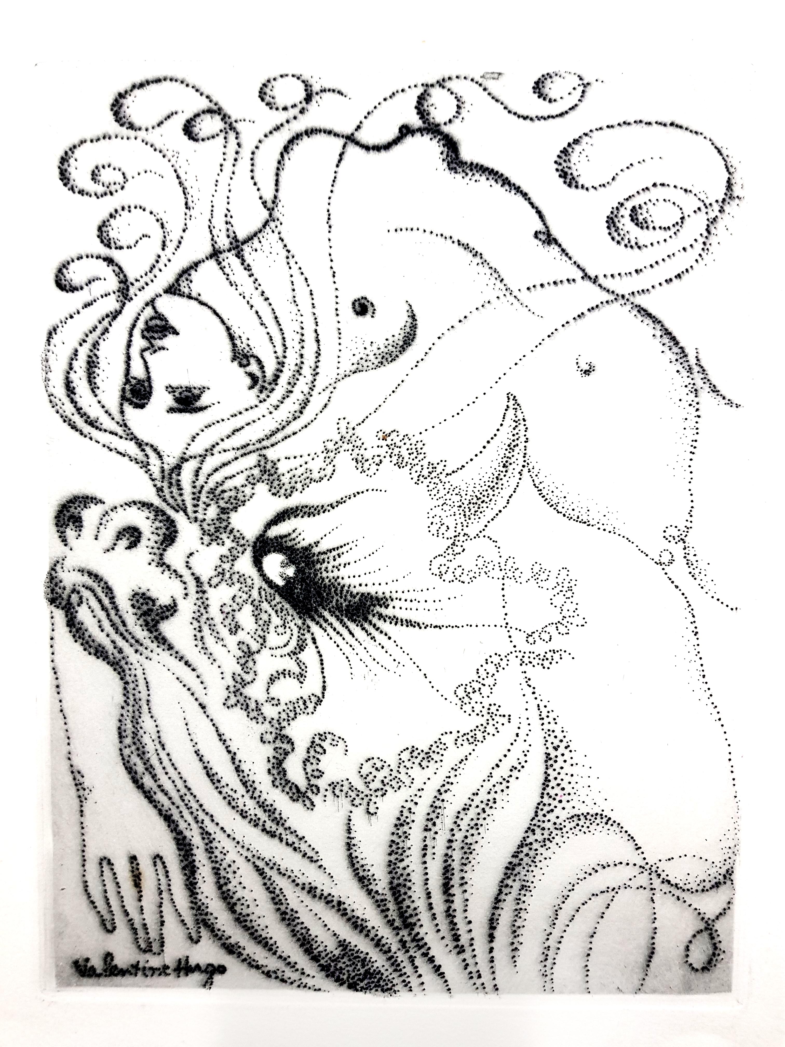 Valentin Valentine Hugo - Surrealistische Frau - Original-Radierung im Angebot 8