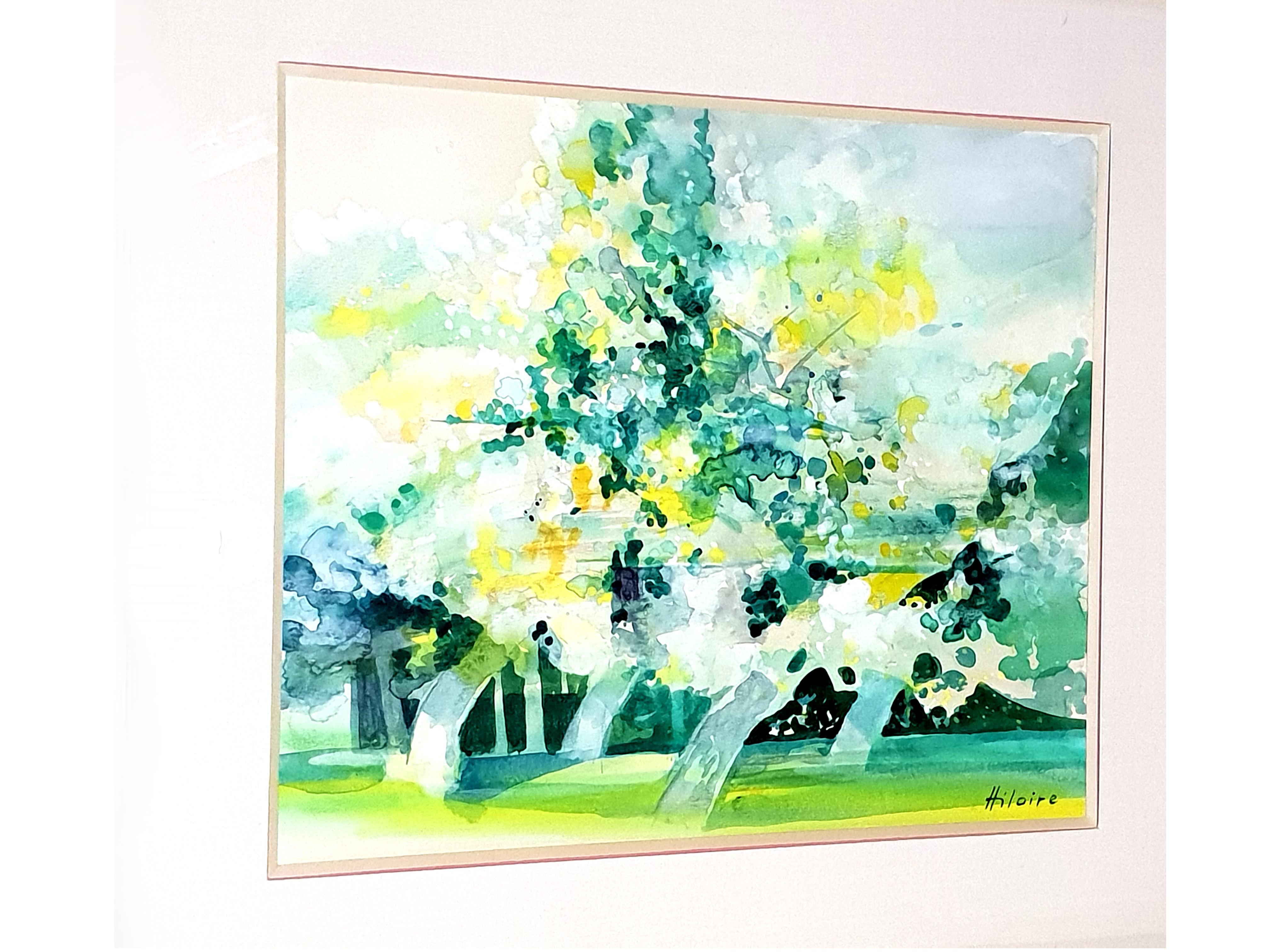 Aquarelle d'origine signée Camille Hilaire - Trees verts en vente 3