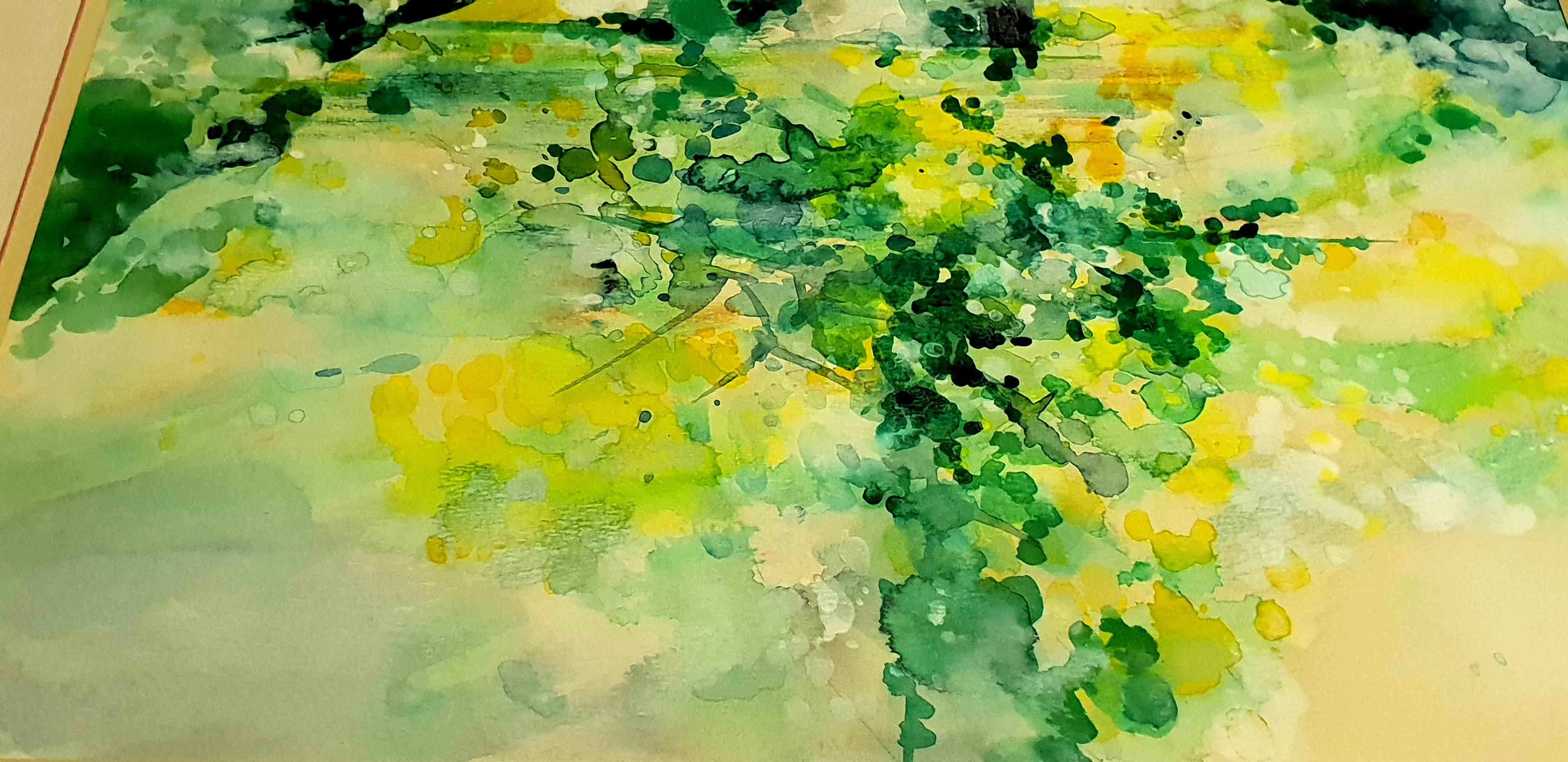 Camille Hilaire - Green Trees - Original Signed Watercolor  For Sale 2