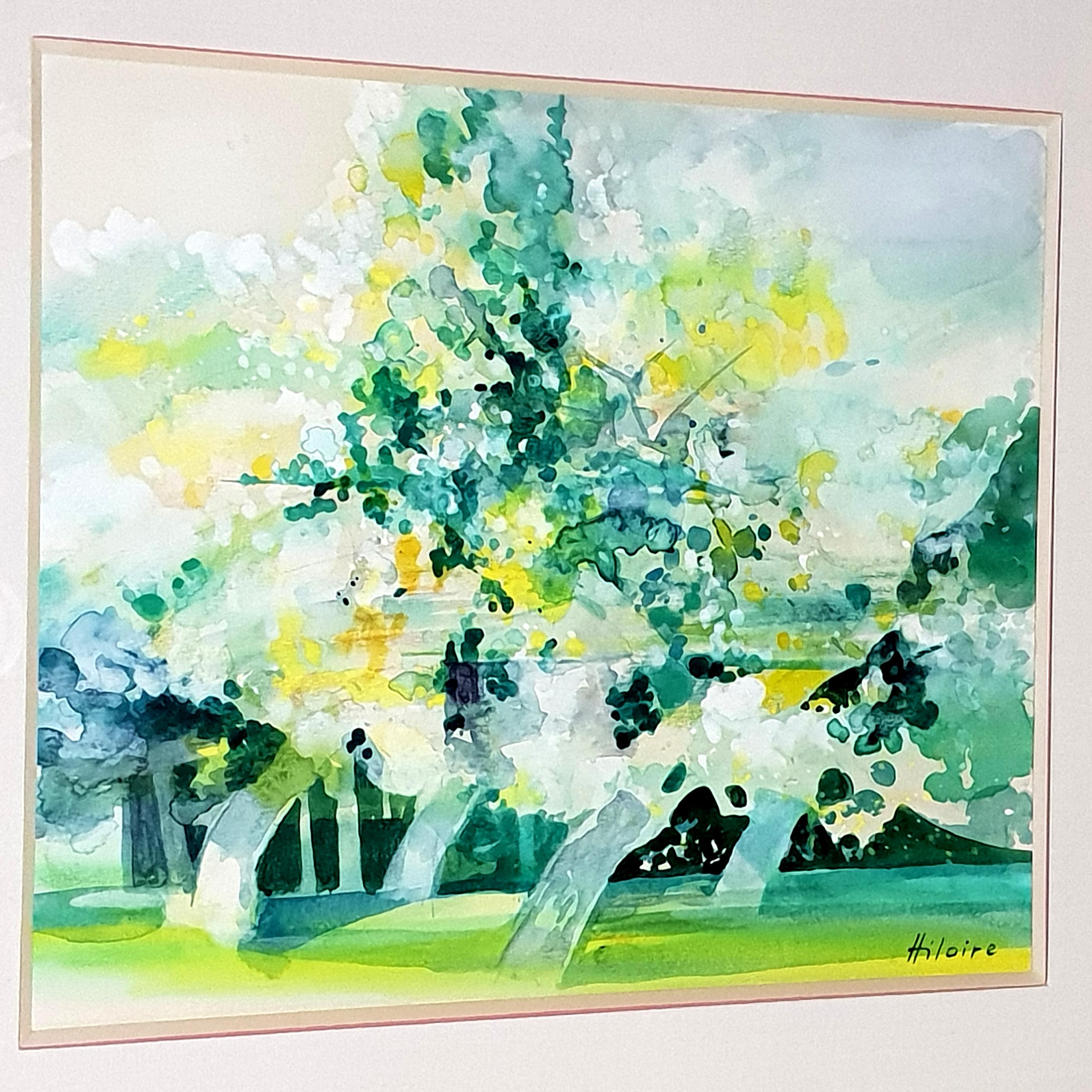 Camille Hilaire - Green Trees - Original Signed Watercolor 