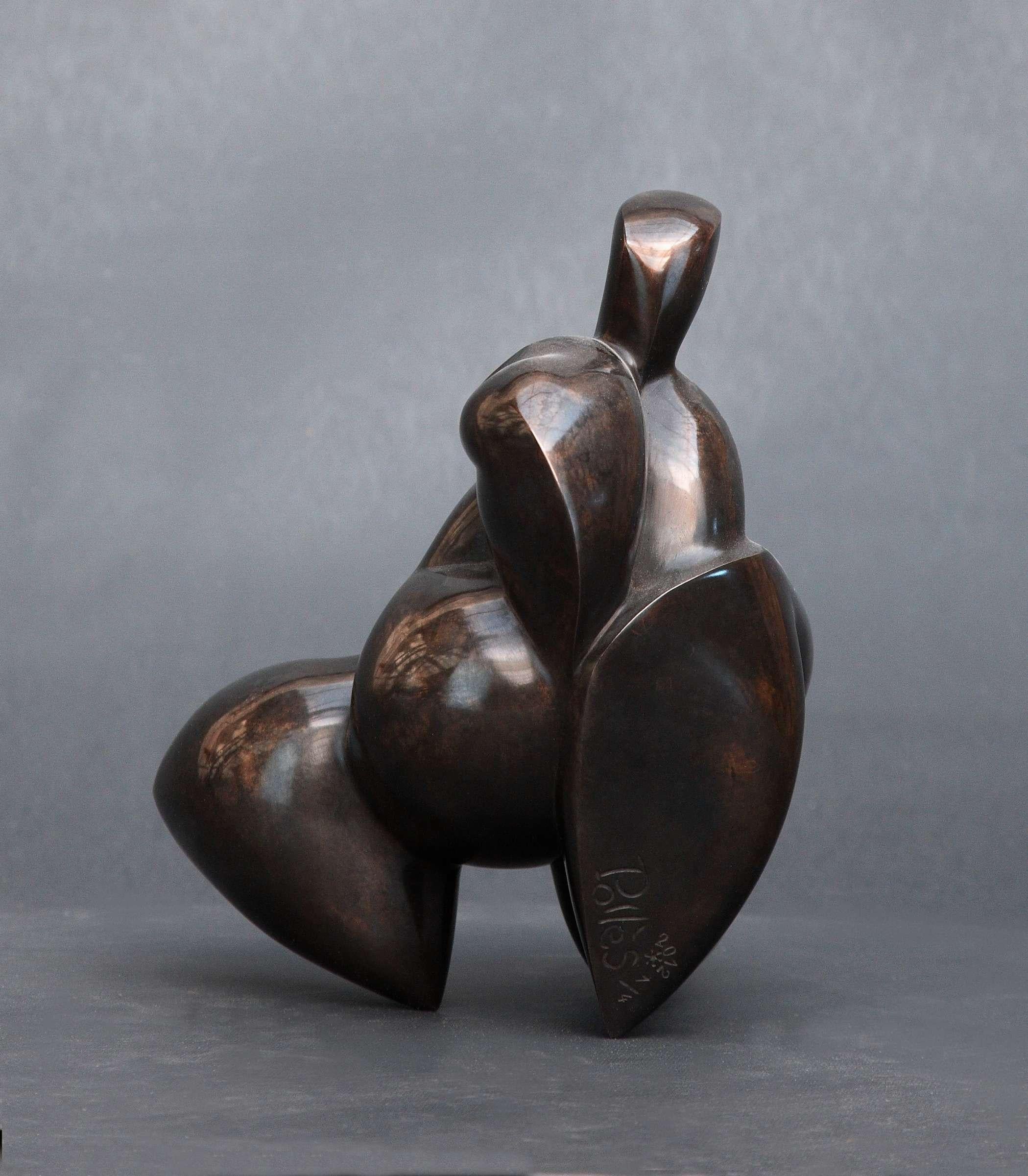 Pollès - Bronze Sculpture - Oxynamide - Gold Nude Sculpture by Dominique Polles 