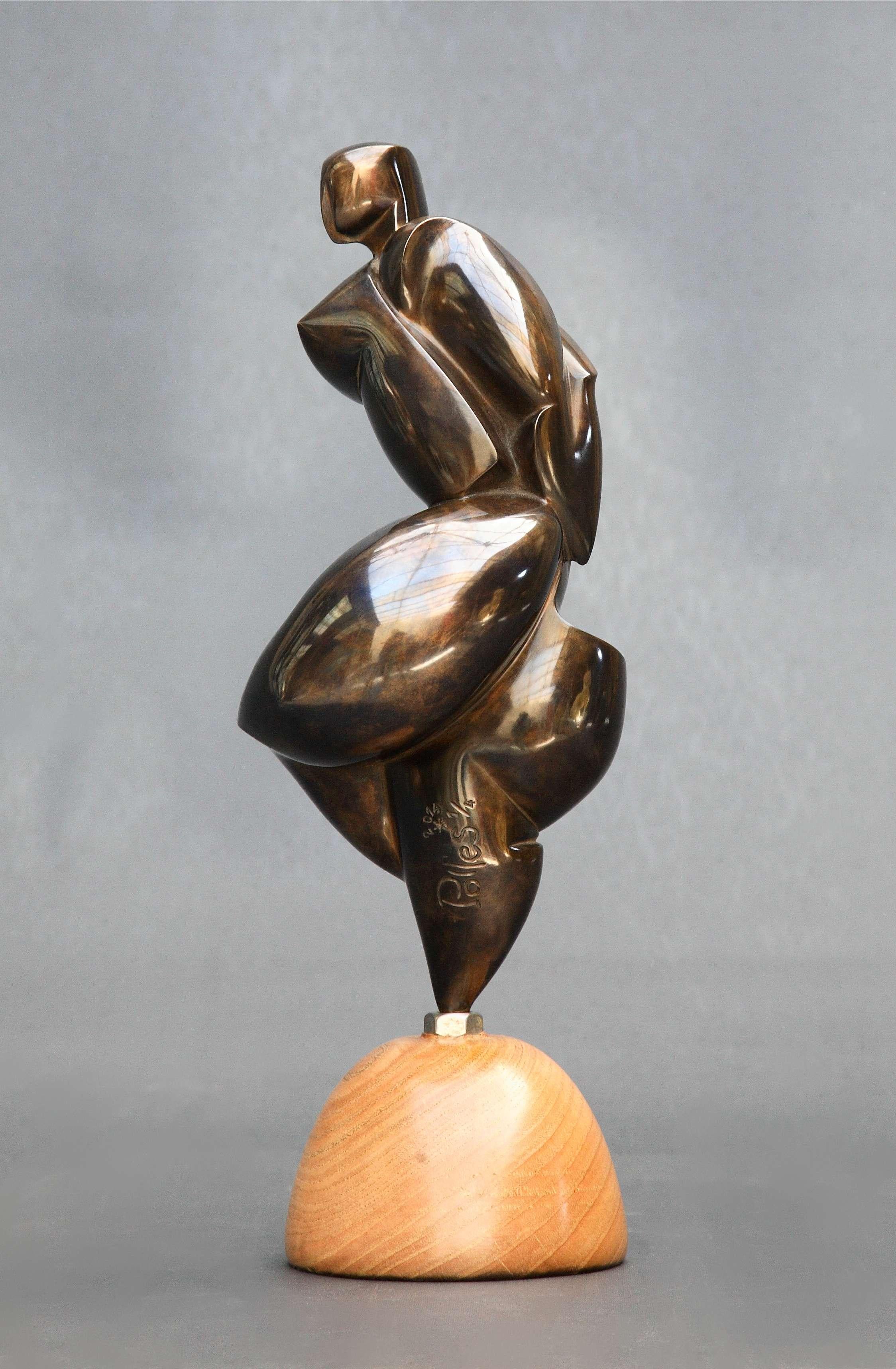 Pollès - Bronze Sculpture - Ahlem - Gold Figurative Sculpture by Dominique Polles 