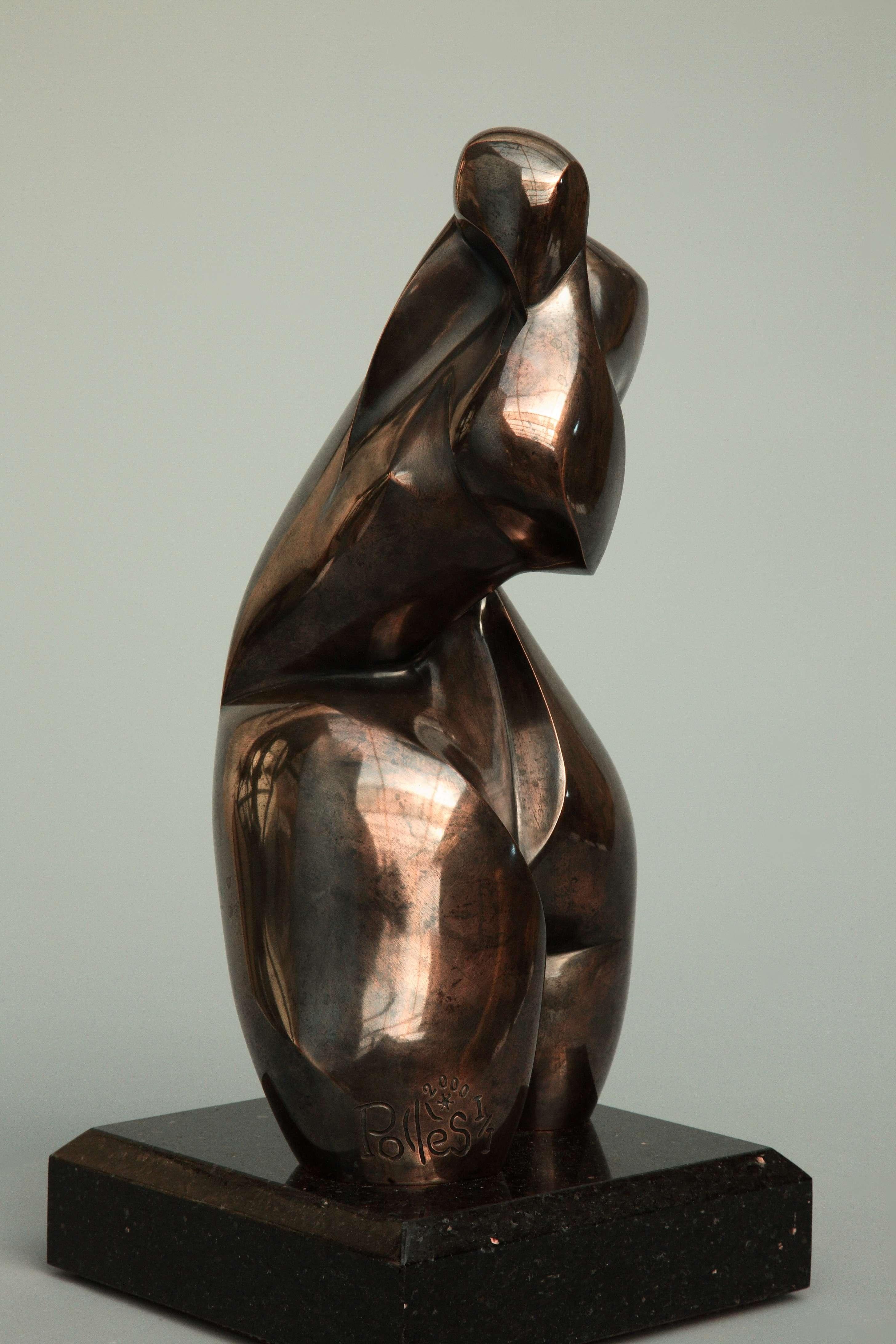 Pollès - Einzigartige Bronze-Skulptur - Abysse (Gold), Nude Sculpture, von Dominique Polles 
