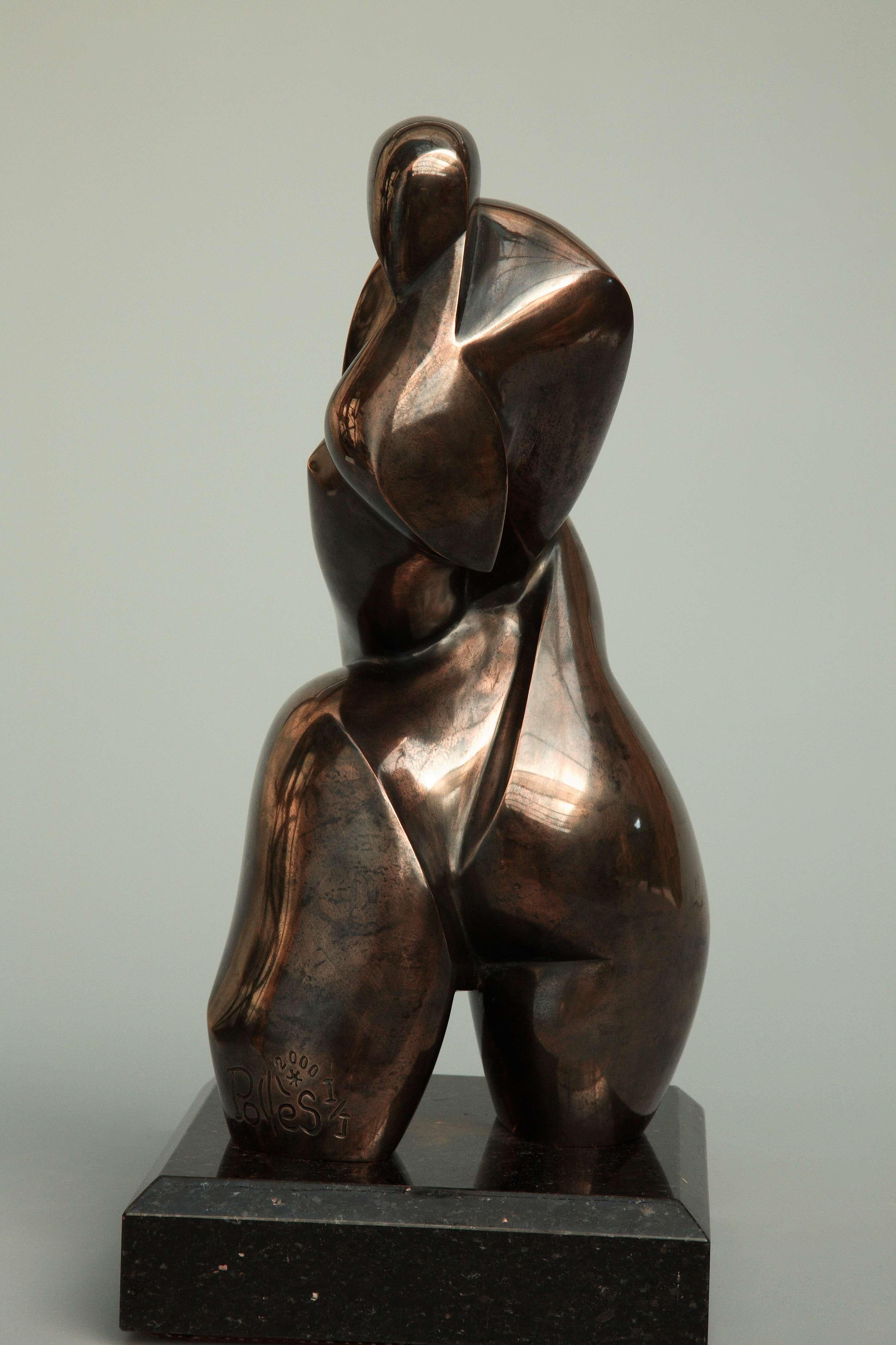 Pollès - Unique Bronze Sculpture - Abysse - Gold Nude Sculpture by Dominique Polles 