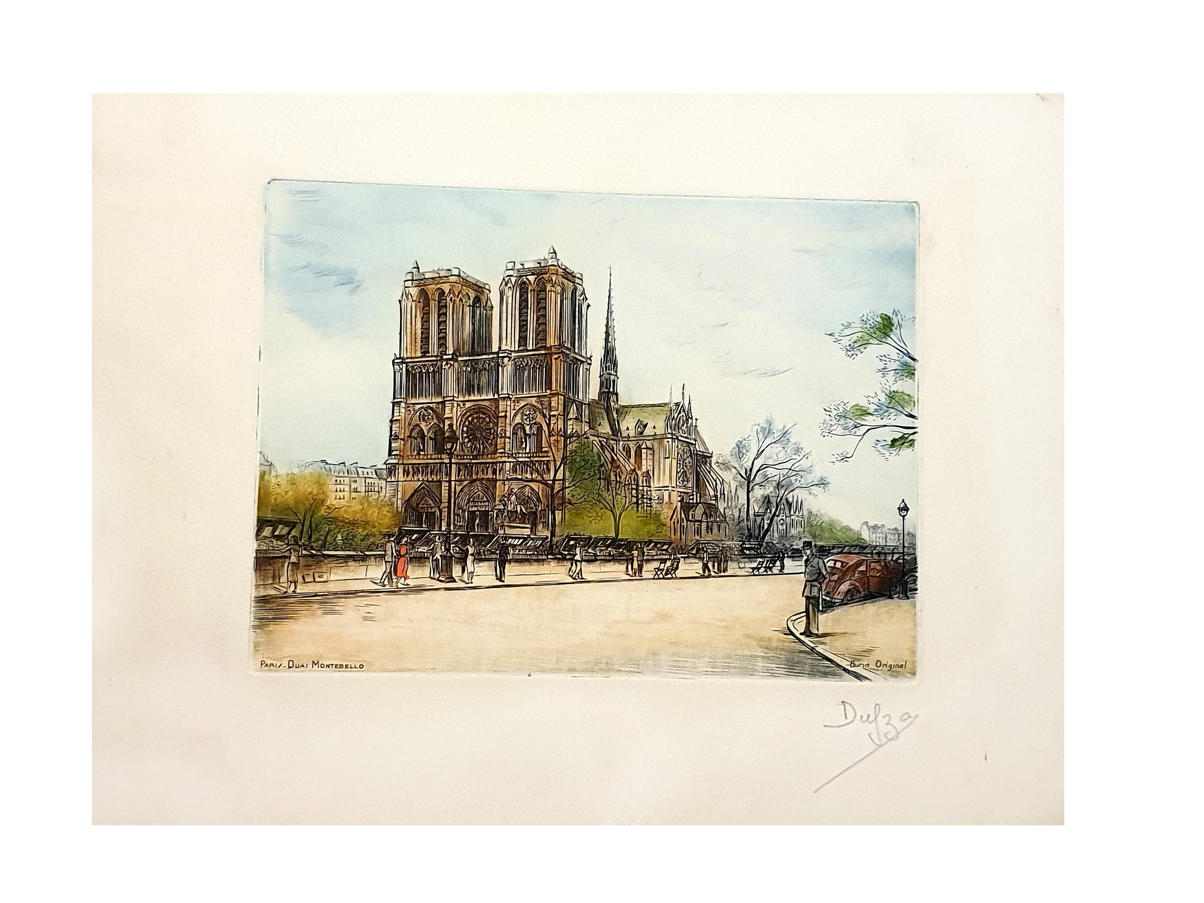 Dufza - Paris Notre Dame - Original handsignierte Radierung im Angebot 1