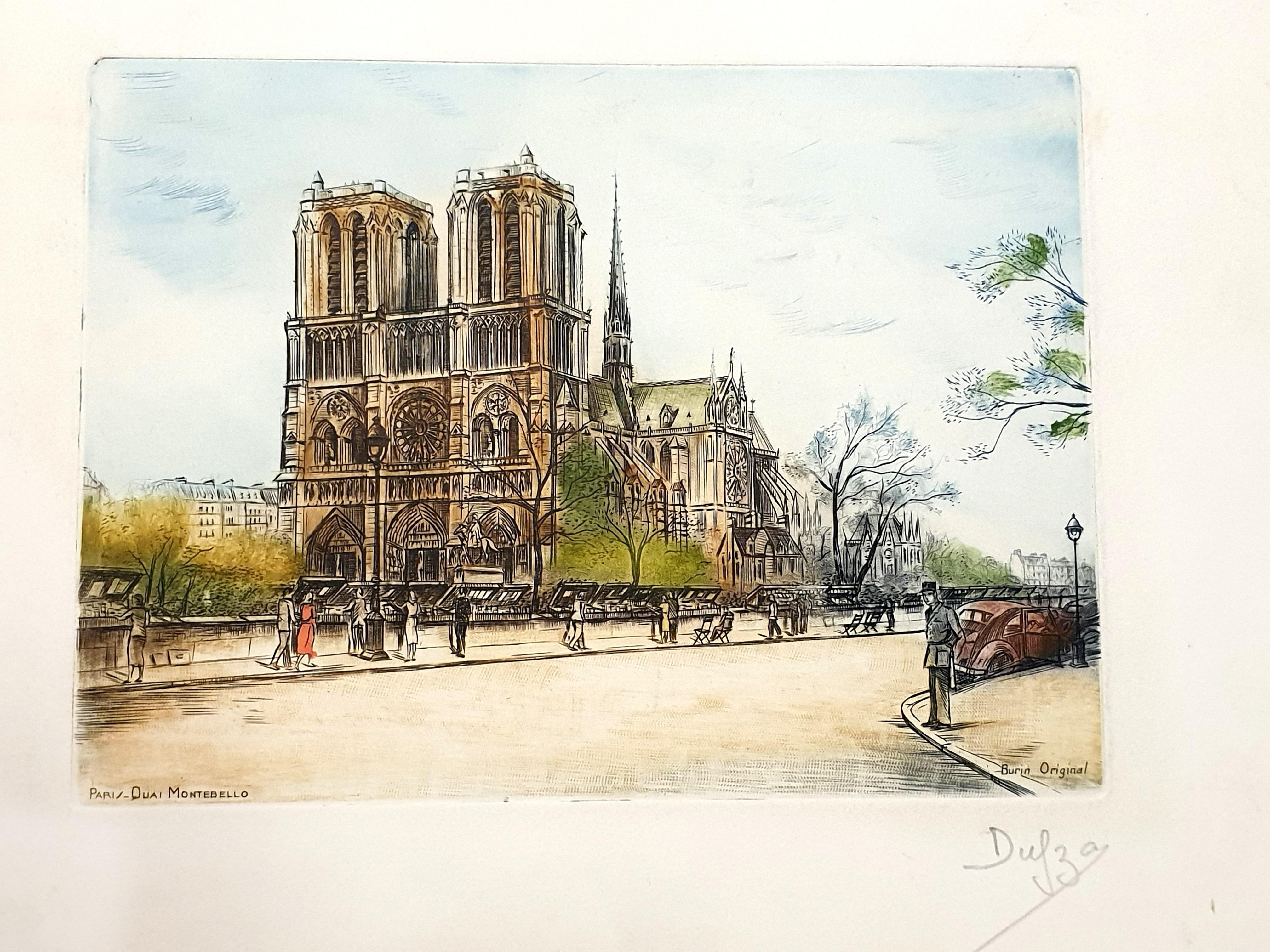 Dufza - Paris Notre Dame - Original handsignierte Radierung