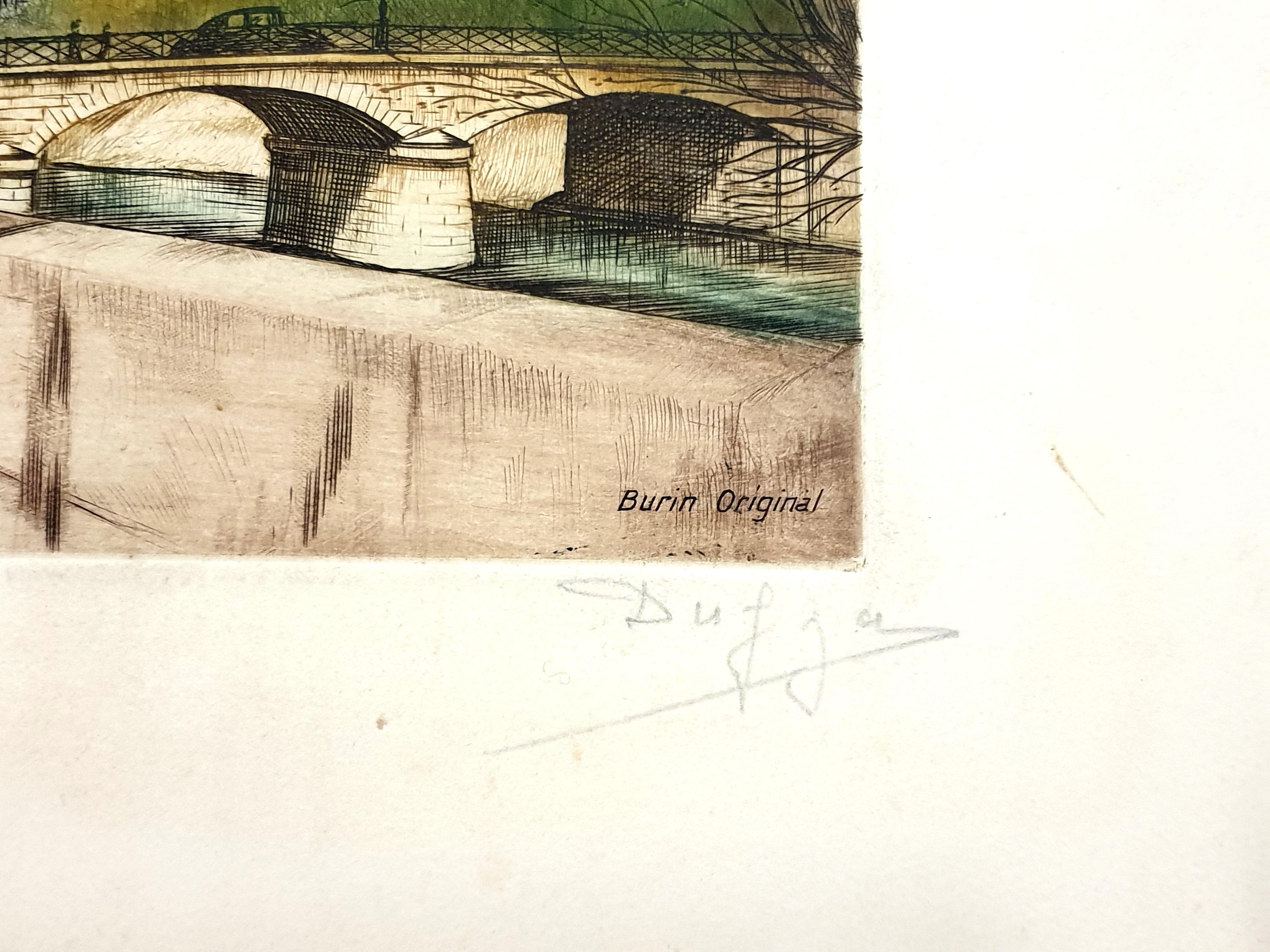 Dufza - Paris - Quai de la Tournelle - Original Handsigned Etching For Sale 2