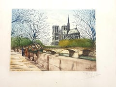 Dufza - París - Quai de la Tournelle - Grabado original firmado a mano
