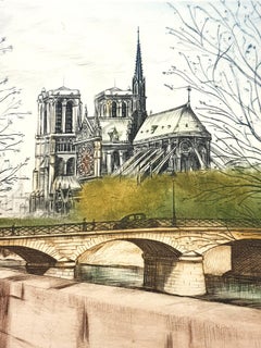 Dufza - Paris - Quai de la Tournelle - Gravure originale signée à la main