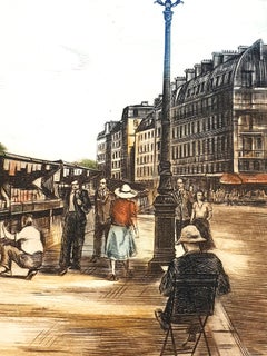 Dufza - Parigi - Quai des Grands Augustins - Acquaforte originale firmata a mano