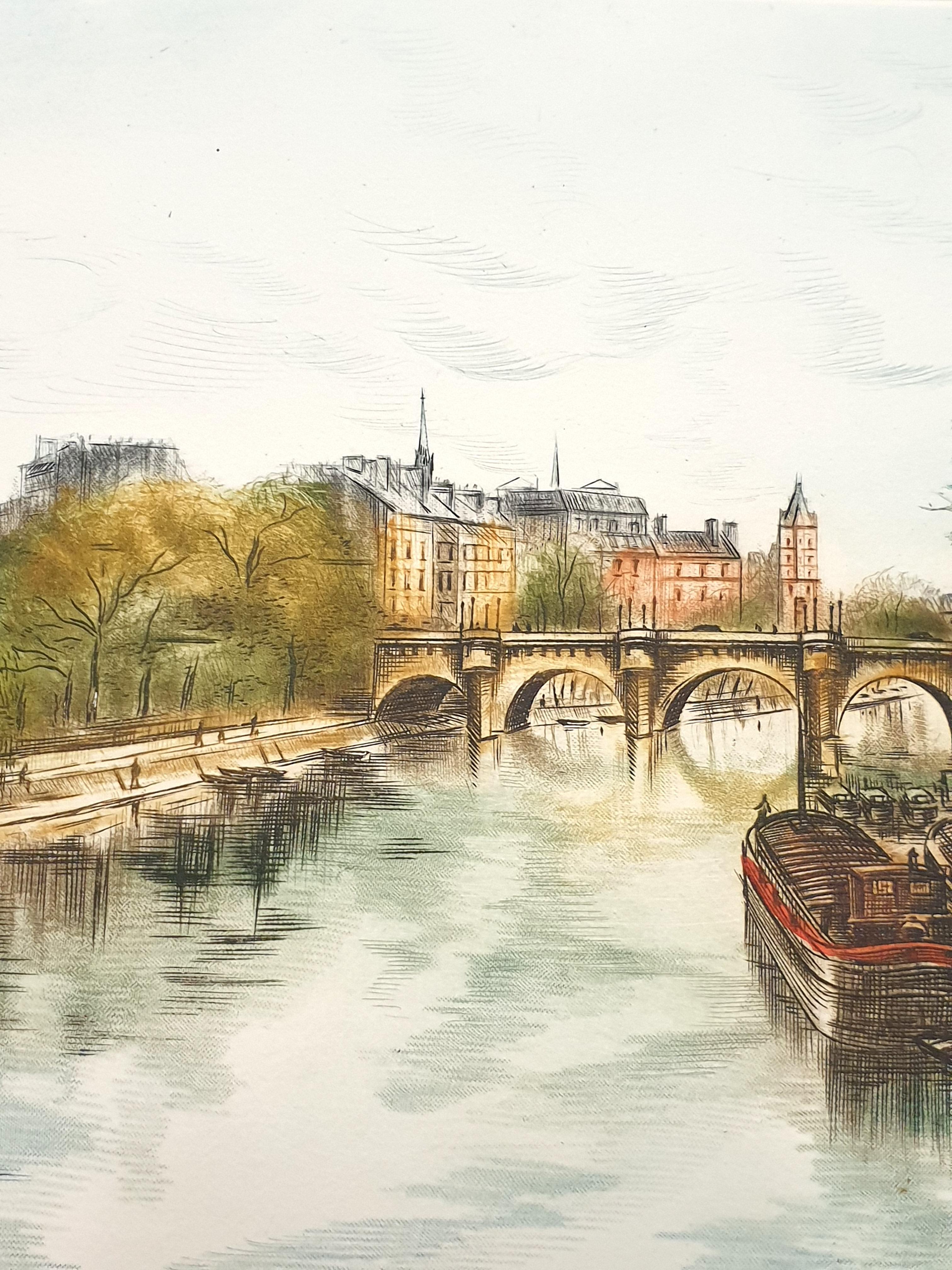 Dufza - París - Le Vert Galant - Grabado original firmado a mano en venta 6