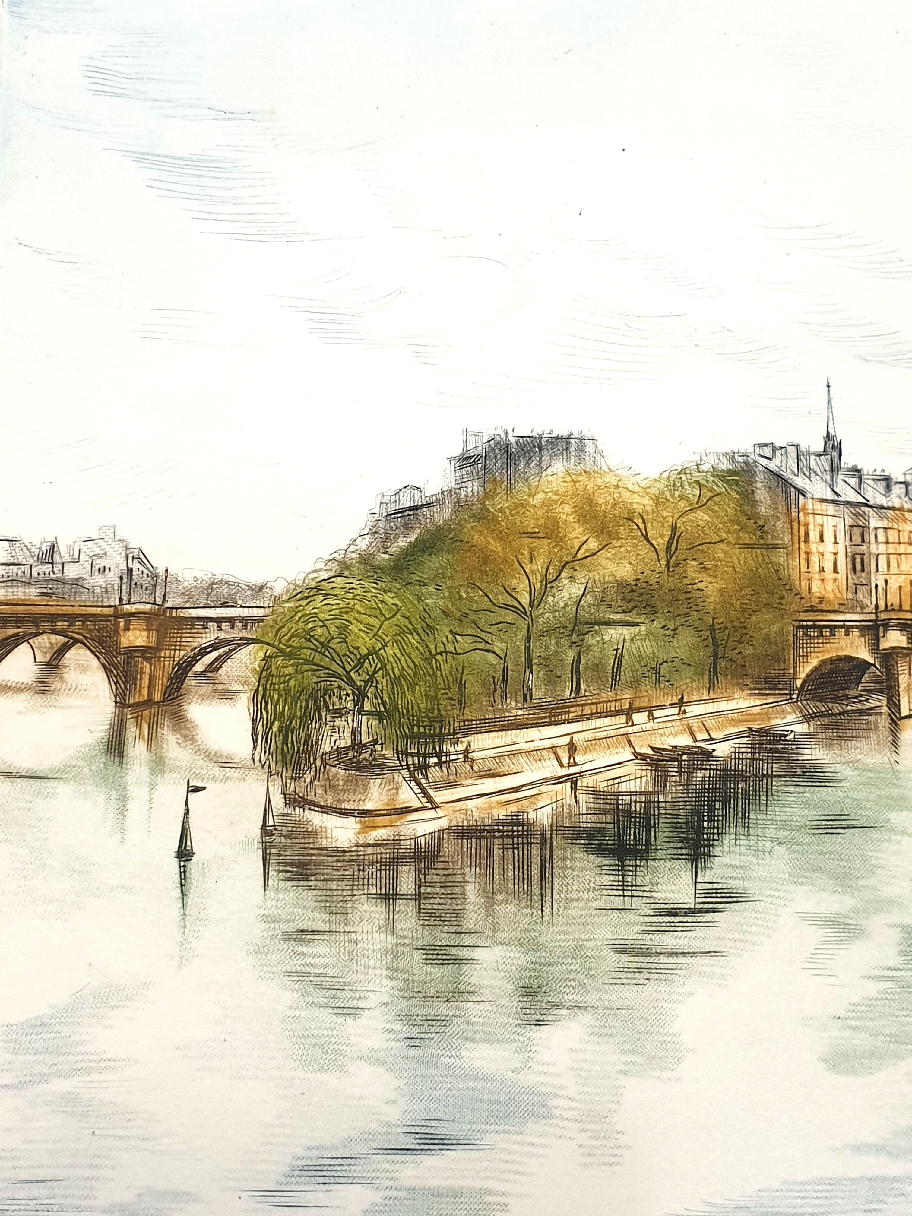Dufza - París - Le Vert Galant - Grabado original firmado a mano en venta 5